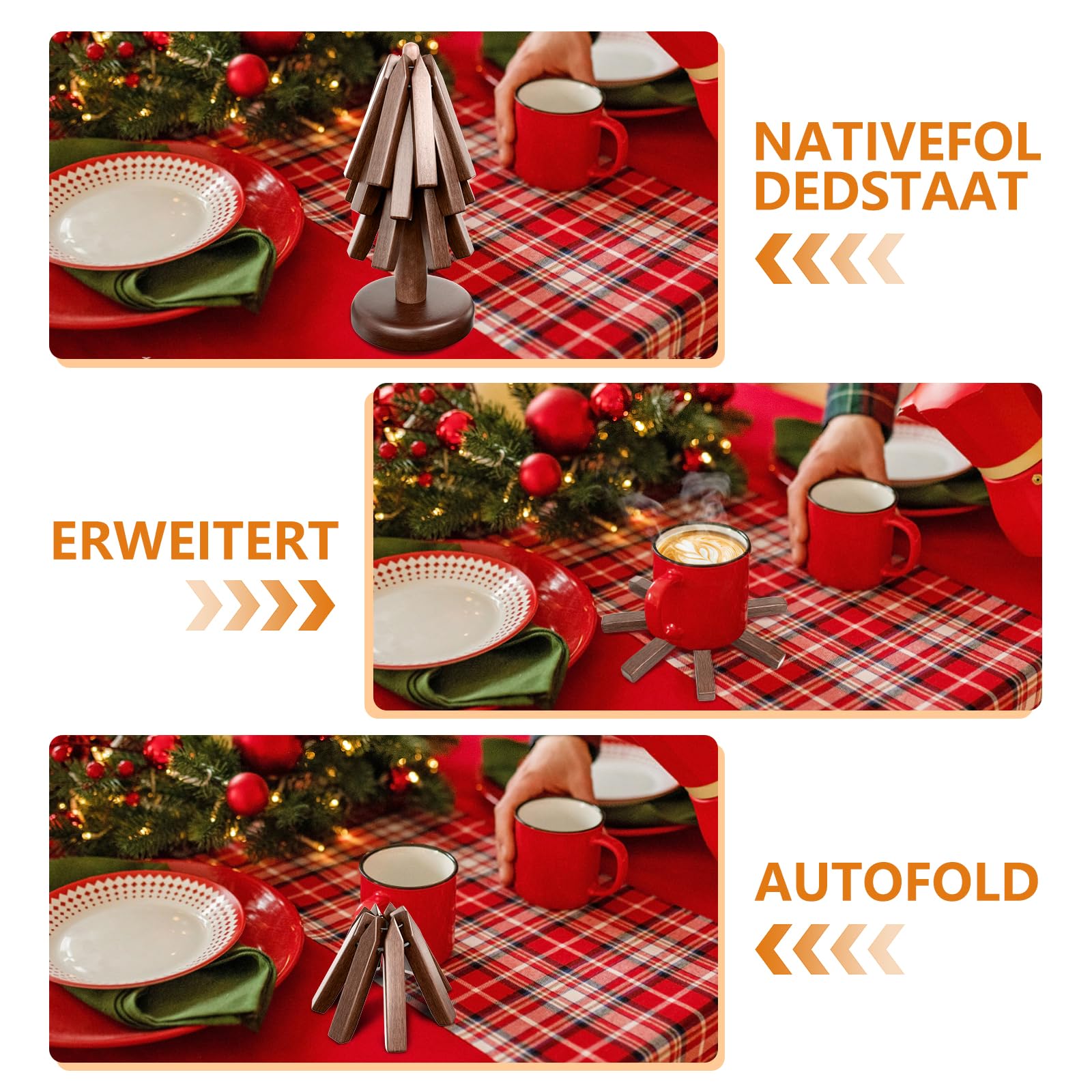 2PCS - HHolzuntersetzer für heiße Gerichte Baumform Untersetzer-Set Untersetzer Holzuntersetzer Walnuss Dämmmatte Matten Faltbare hitzebeständige Pads für Teekanne Pfannen Schüssel