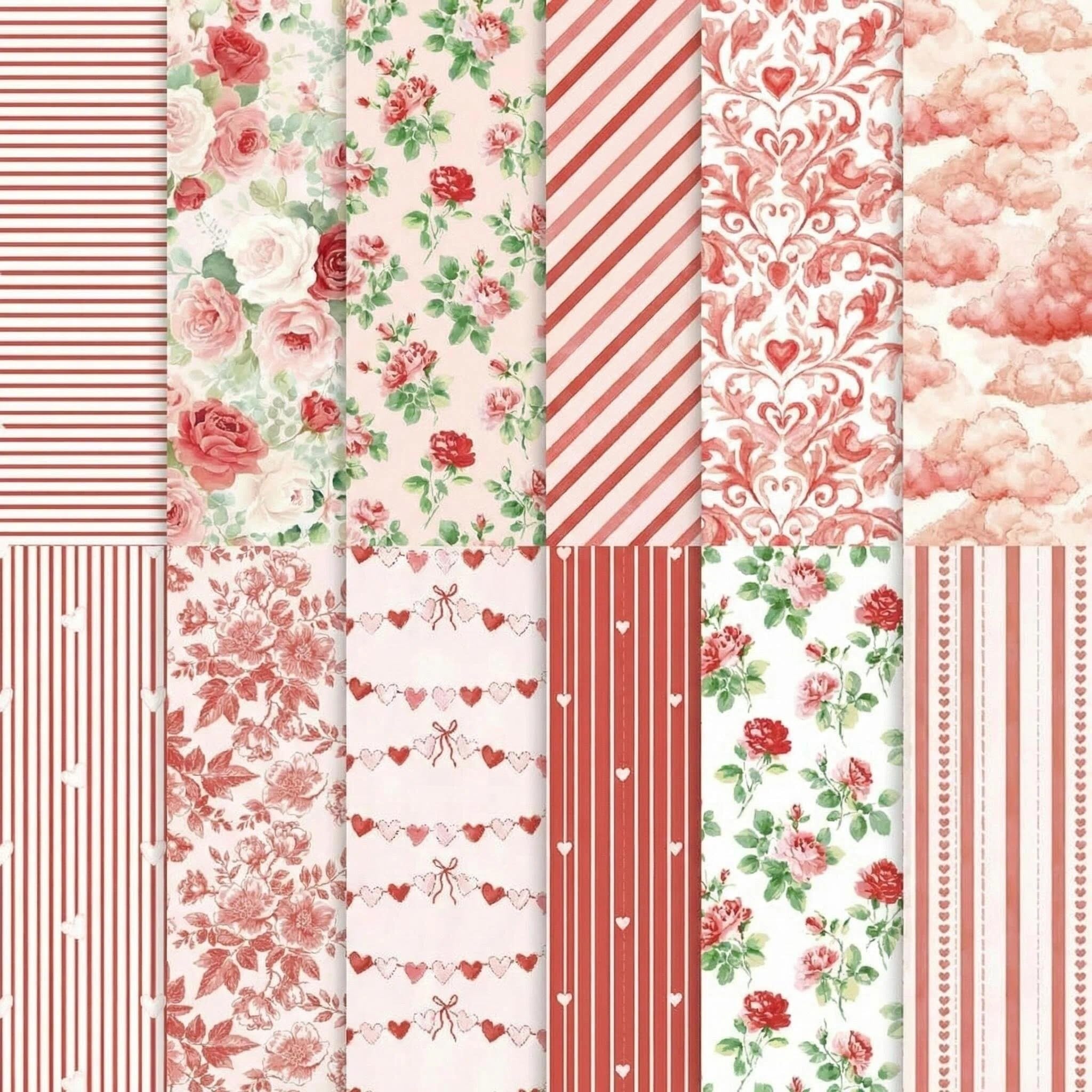 PORUPAEL 24 Sheets Scrapbook Paper - Floral Patterned Decoupage Paper Sheets, Pink Themed Patterned Cardstock Pads for Scrapbooking, Card Making, DIY Projects and Gift Wrapping (Flowers-I)