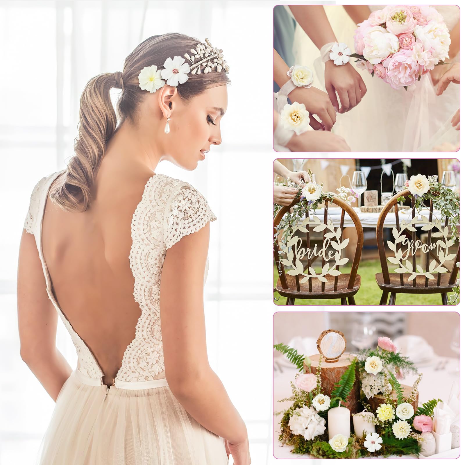 MWOOT 26 Pieces Fleurs Artificielles Papillons 3D, Têtes De Fleurs Rose Œillet Artificielles, Petite Fausse Fleur Deco Pour DIY Gâteau Bouquet Couronne Mariage Fête Maison Jardin Artisanat(Rouge