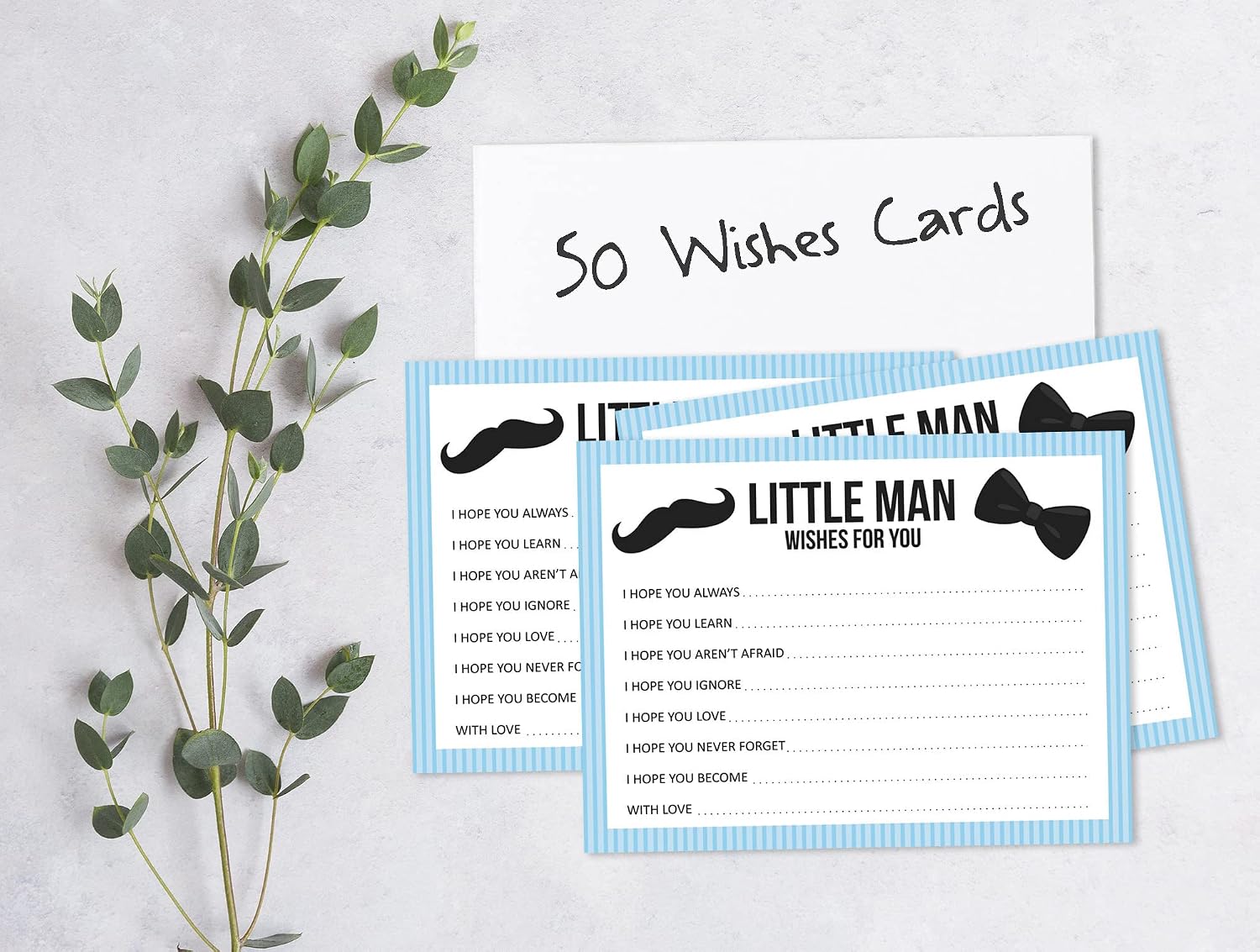 Wishes For Baby Cards For Baby Shower - Boy Baby Shower Party Collection, Little Man Theme, Wishes For The Baby Cards, Activities Party Supplies - Pack Of 50