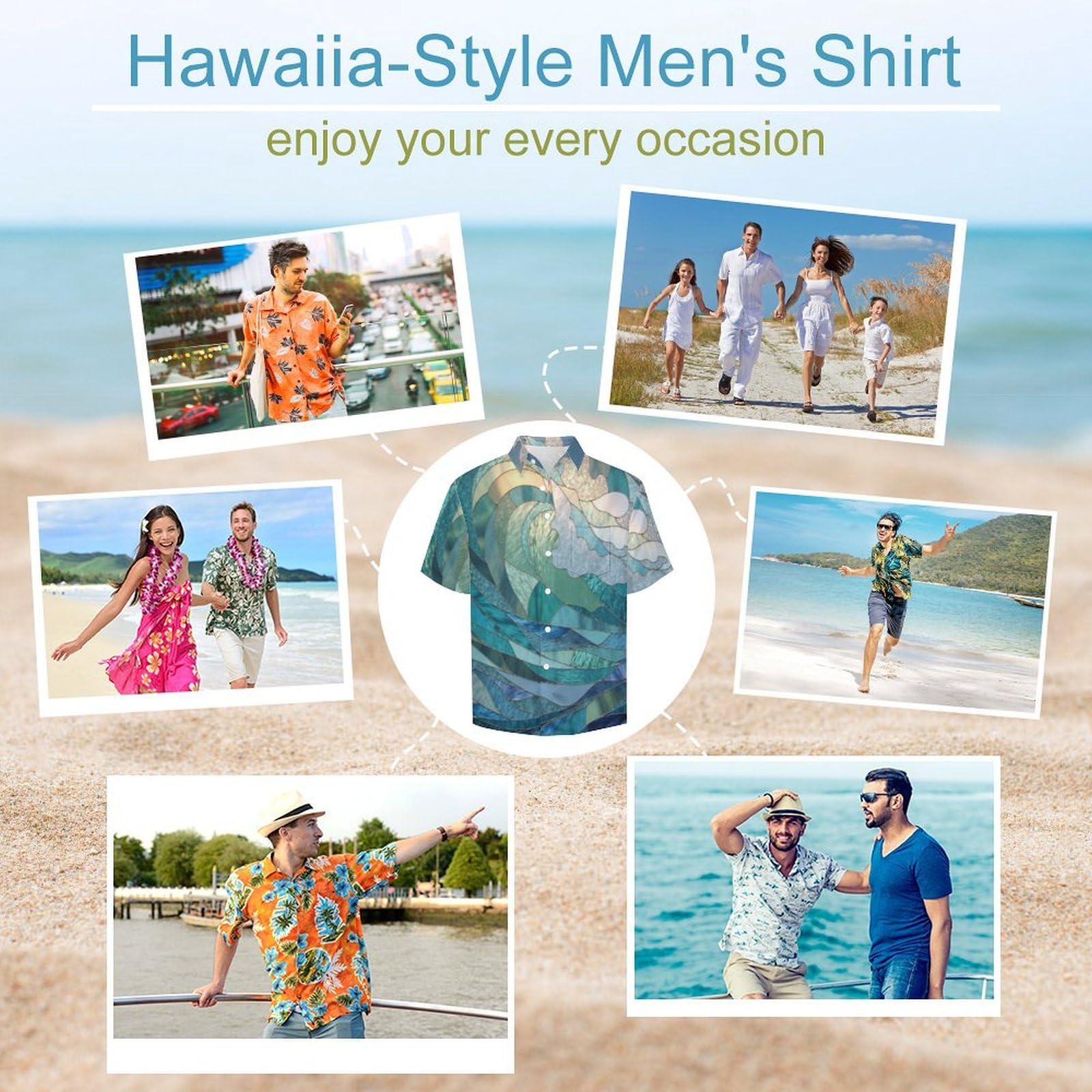 Funky Camicia Hawaiana Uomo, Manica Corta Design Aloha Camicie con Bottoni, Estiva Camicie a Onde Oceaniche su Lastra di Vetro Casual Stampa Spiaggia Estate Arte Astratta Camicia
