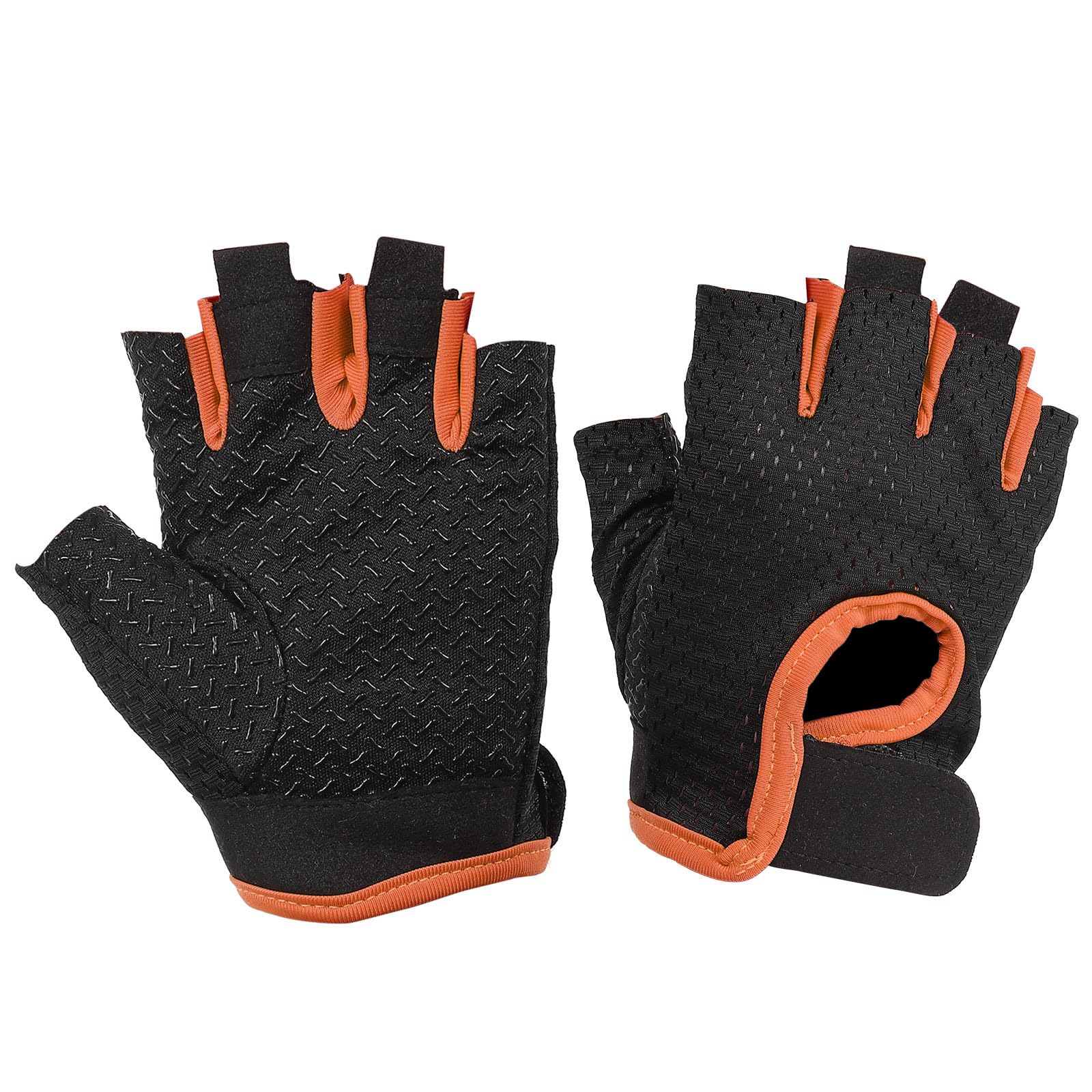 PATIKIL Fishing Gloves, 1 Pair Breathable Fingerless Sun Protection Gloves for Men Women Rowing Kayaking Cycling Hiking, Black, Orange (M Size)