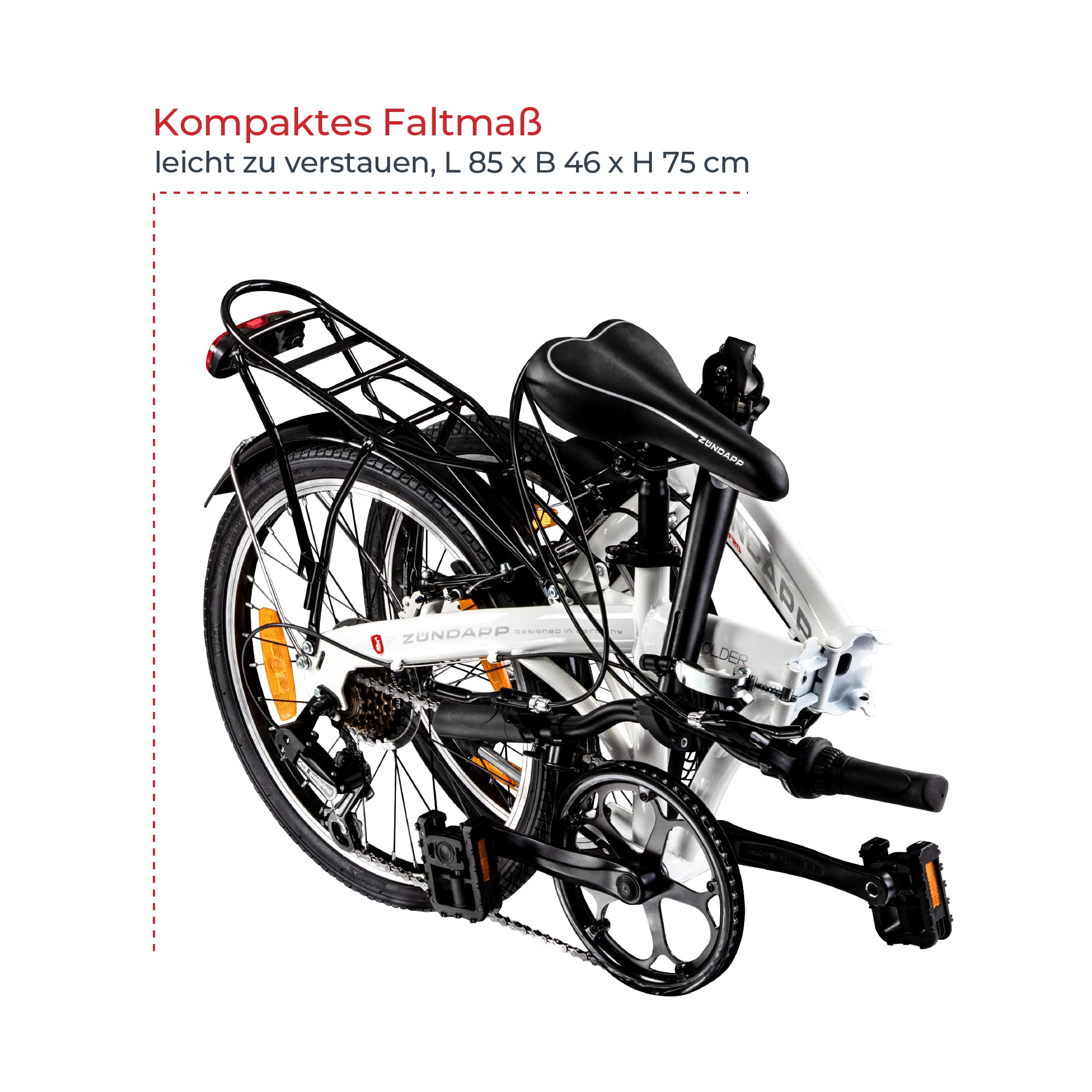ZÜNDAPP Klappfahrrad 20 Zoll Faltrad ZF20 Speed Folder 20" Fahrrad Stadtrad mit StVZO Beleuchtung Klapprad mit Zubehör