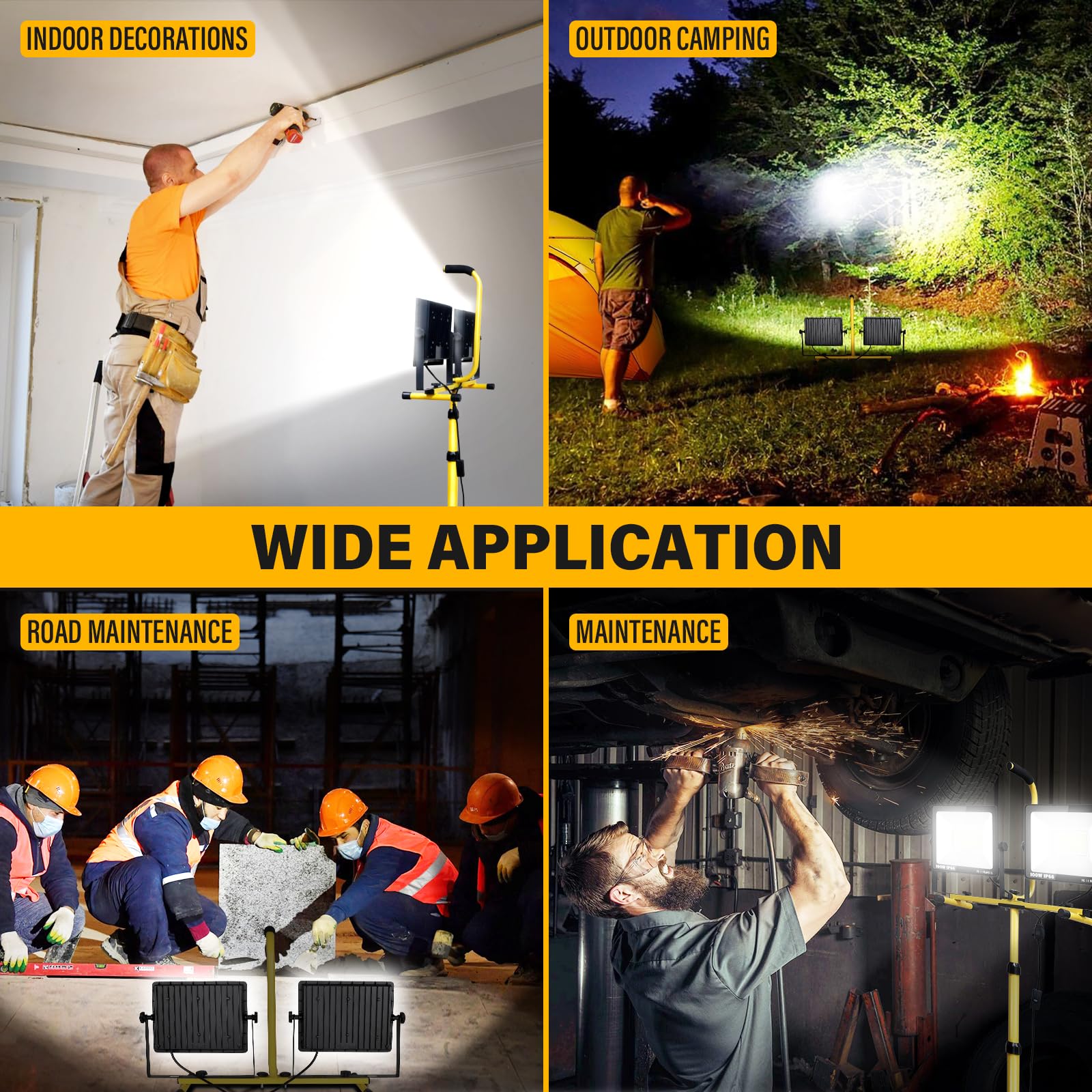 PICAA 200W(2 * 100W) Foco LED con Trípode Telescópico, 6000K Luz de Trabajo Portátil con Enchufe, Interior y Exterior Proyector Led para Taller, Obra de Construcción, Garaje, Jardín