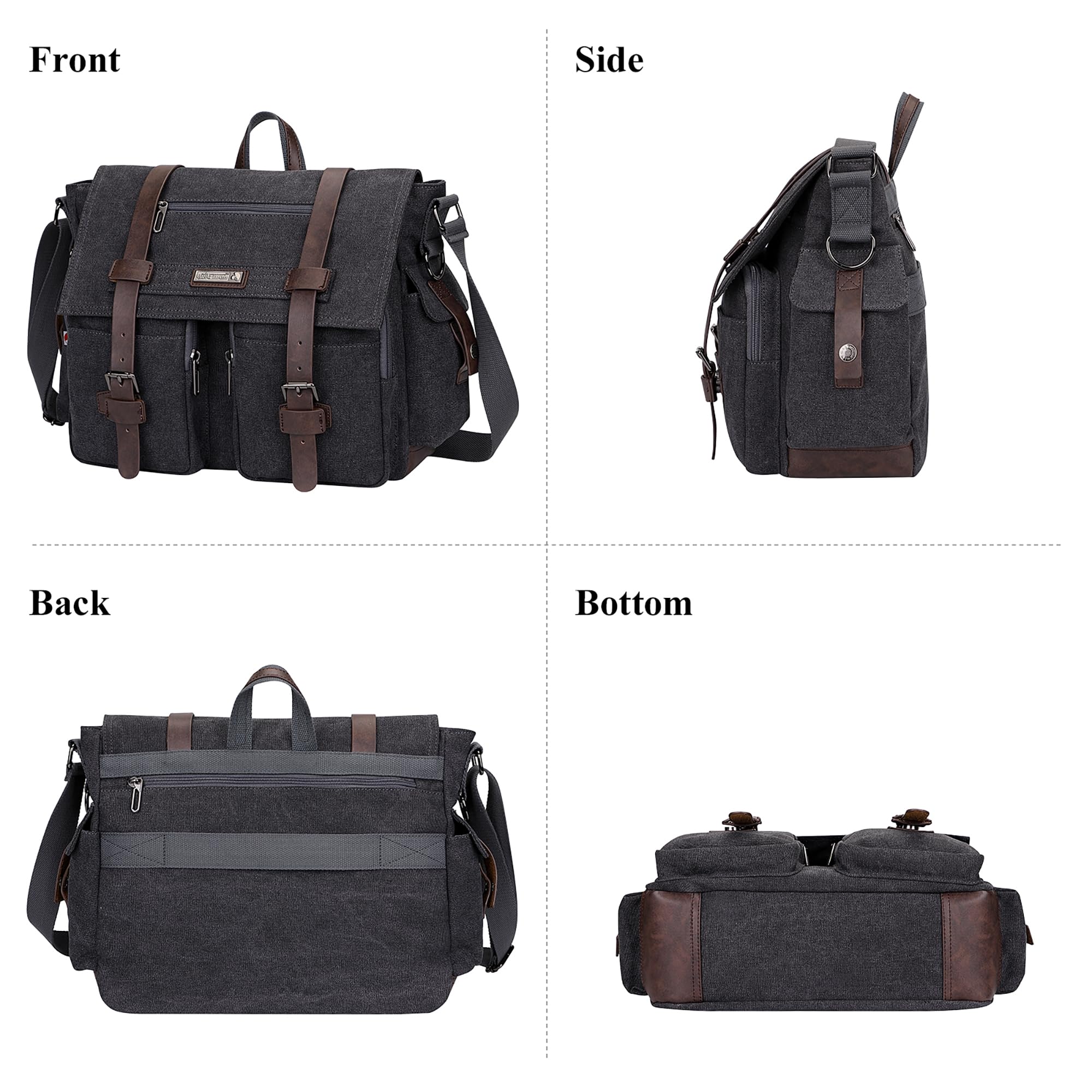 WITZMAN Canvas Messenger Bag Herren Männer Groß Vintage Tasche Umhängetasche 17 Zoll Laptop Crossbody Shoulder Bag