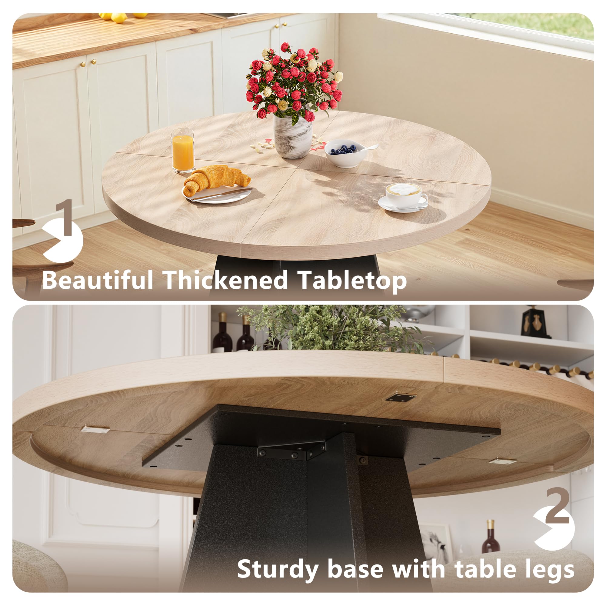 MSFE Küchentisch Rund 100cm,Runder Esstisch Holz Küchentisch für 4 Personen,RetroIndustrieller Esszimmertische mit Schwarz Stabilem Kreuzförmige Holzsockel für Esszimmer,Küche,Wohnzimmer,100*100*75cm