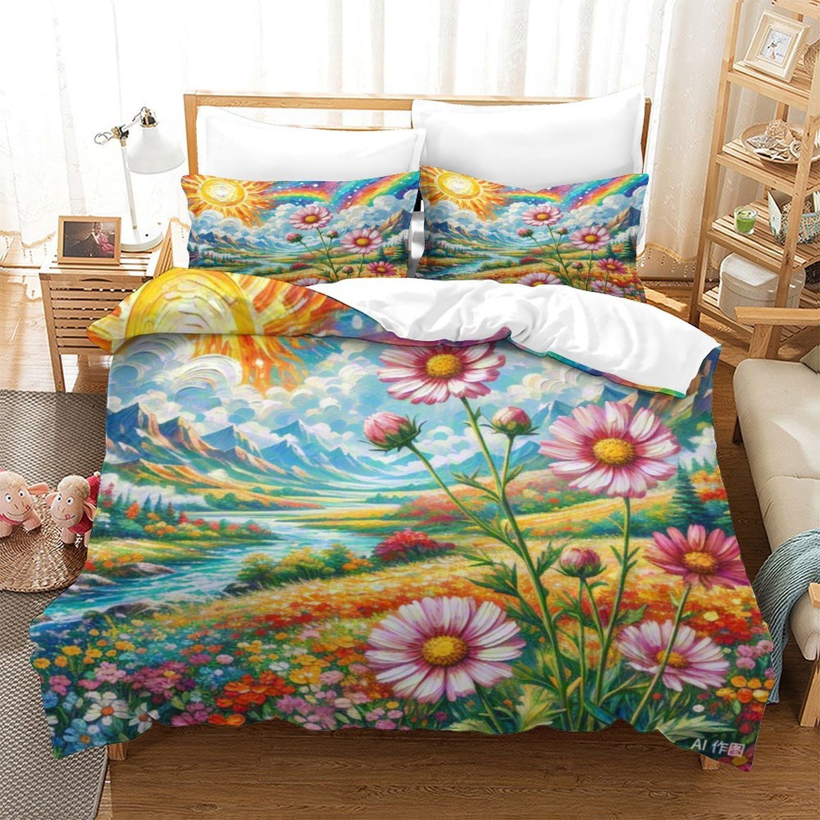 Housse de couette Cosmos 140x200 microfibre avec taie d'oreiller pour lit single