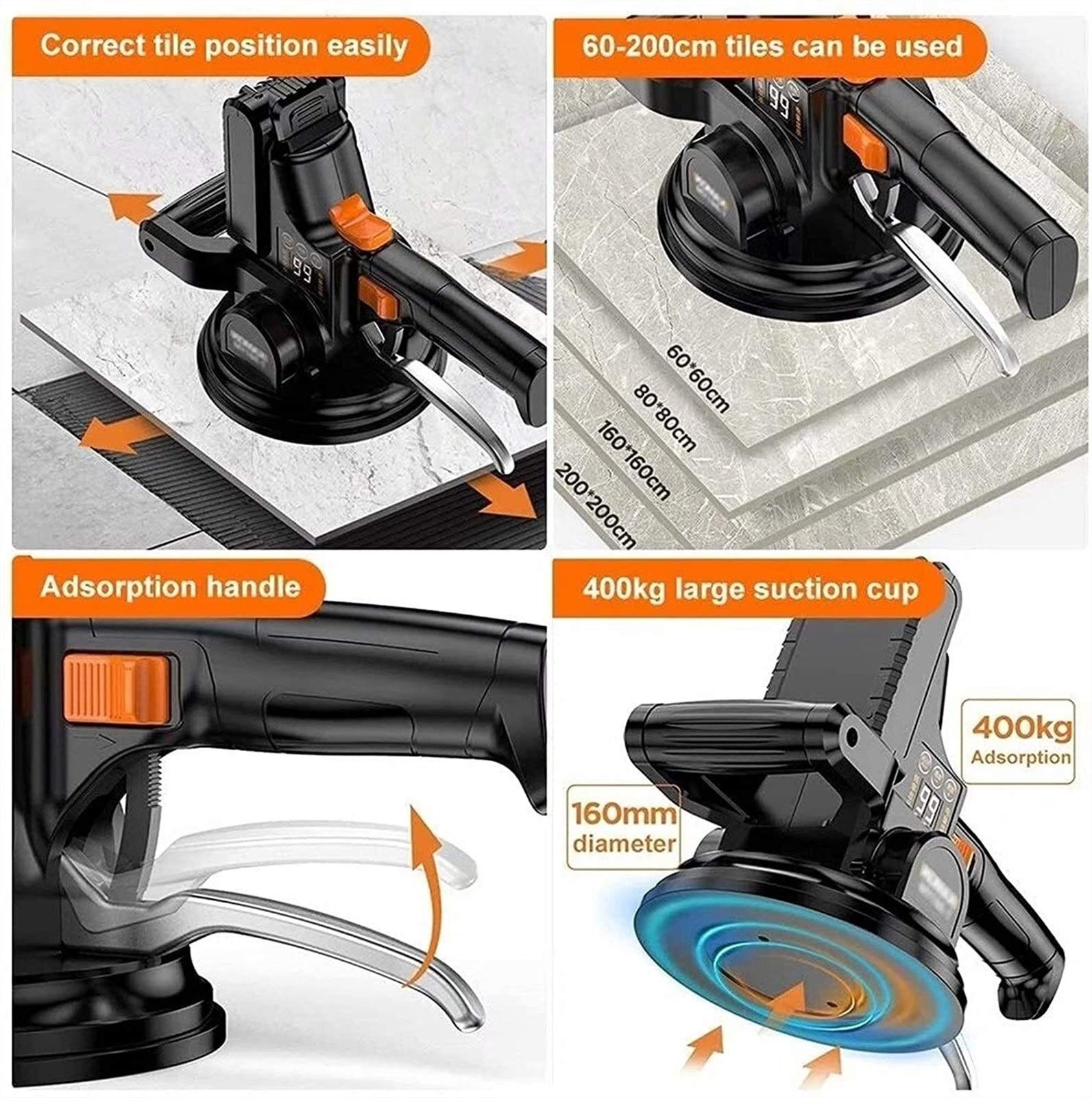 Tegeltrillingsmachine, 48V betegelen Tegels Machine Tile Vibrator Floor Leggen Machine Verstelbare Automatische Floor Vibrator Leveling Gereedschap Sterke zuigkracht(2 Battery