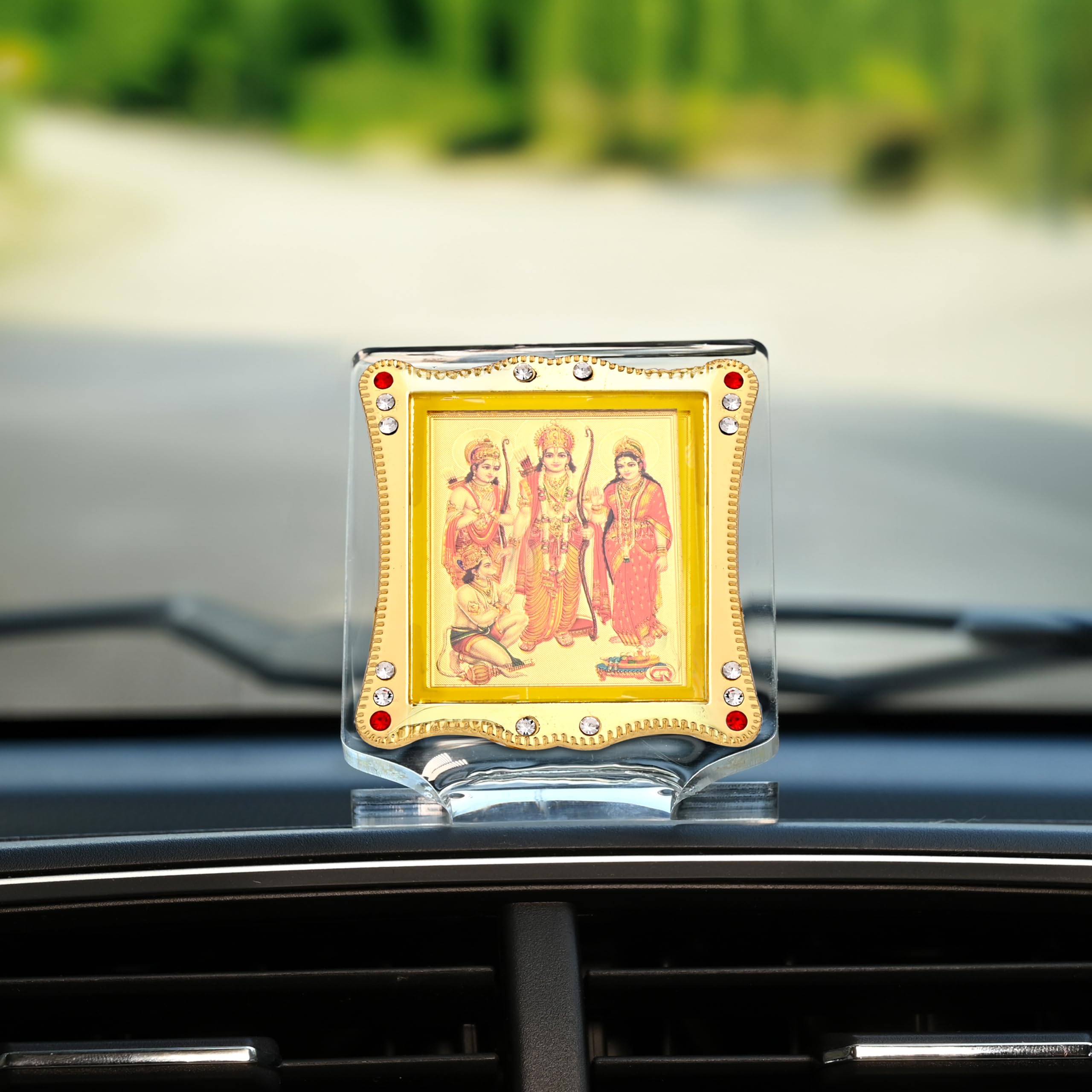 Shoppersduniya Gold Foil/Plated Lord Ram, Sita, Laxman & Hanuman Idol for Car Dashboard |Showpiece Décor