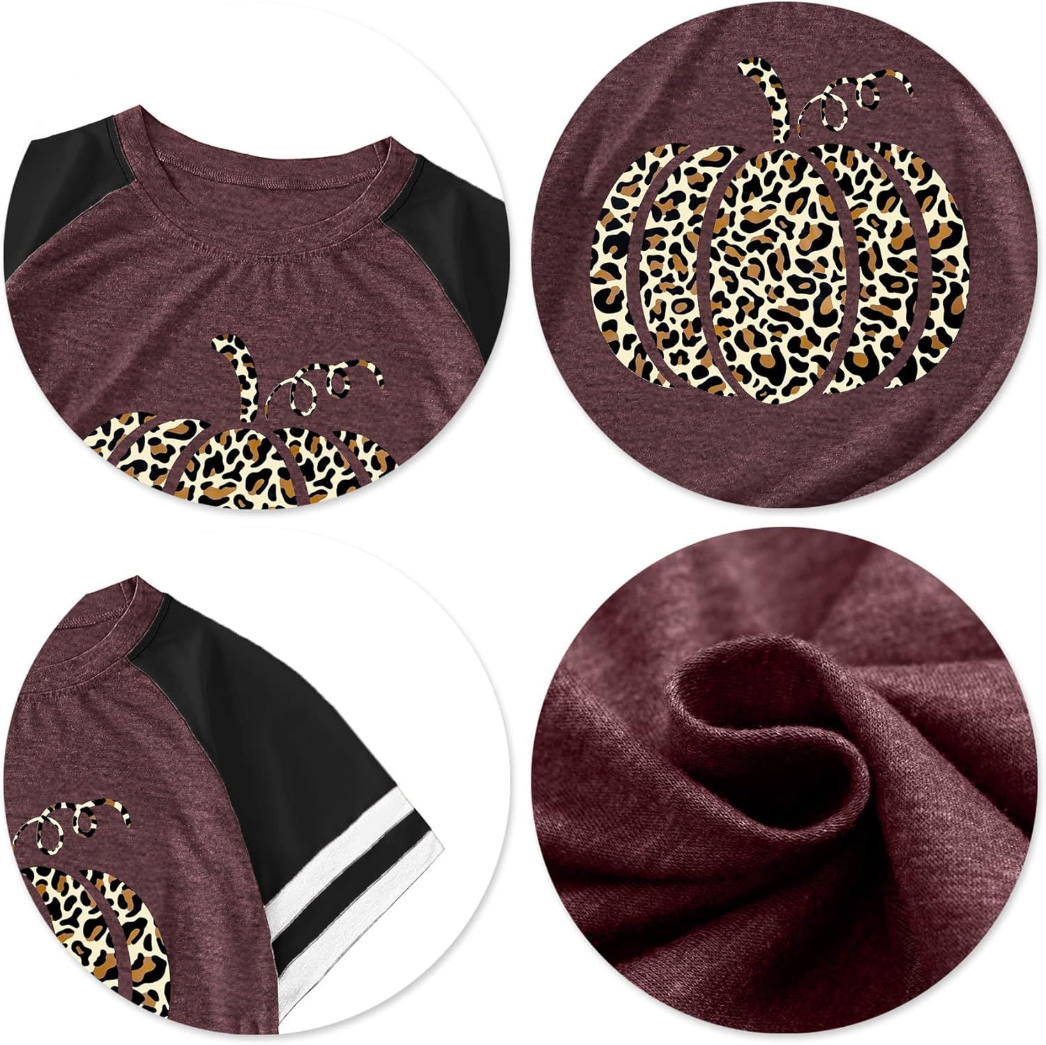Halloween Pumpkin T Shirt Women Leopard Graphic Tees Fall Shirt Raglan Short Sleeve Thanksgiving Gift Top - Image 5