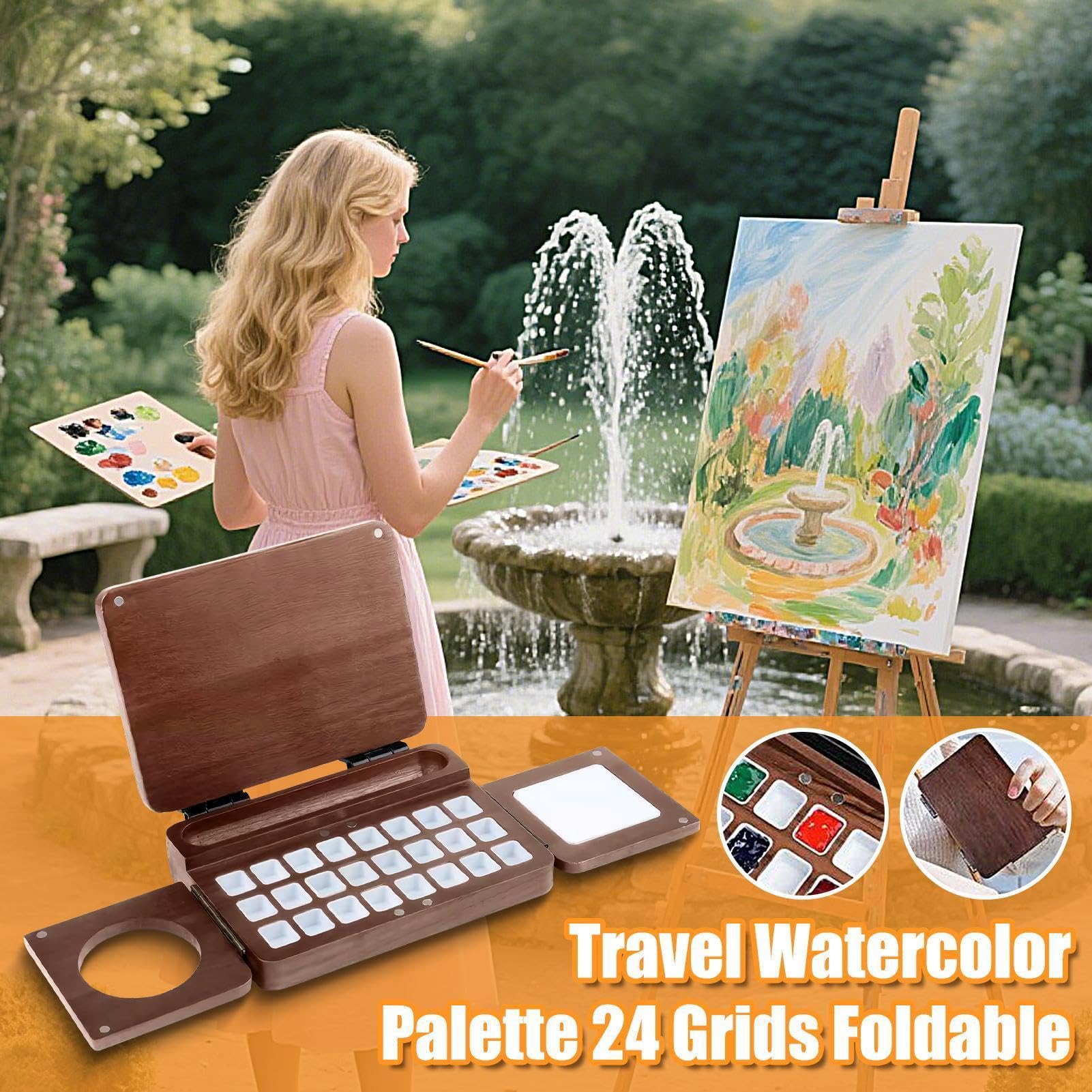 Kompaktowa paleta do malowania, elegancka drewniana skrzynka, składana taca do mieszania, przenośny organizer 24 siatki, zestaw materiałów artystycznych w podróży, akcesoria malarskie do domu, studia