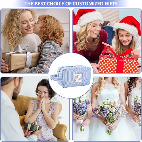 Miniatura 6 de Bolsa de maquillaje personalizada con inicial A-Z, bolsa de aseo de viaje, bolsas de maquillaje para niñas, bonita bolsa de cosméticos, organizador