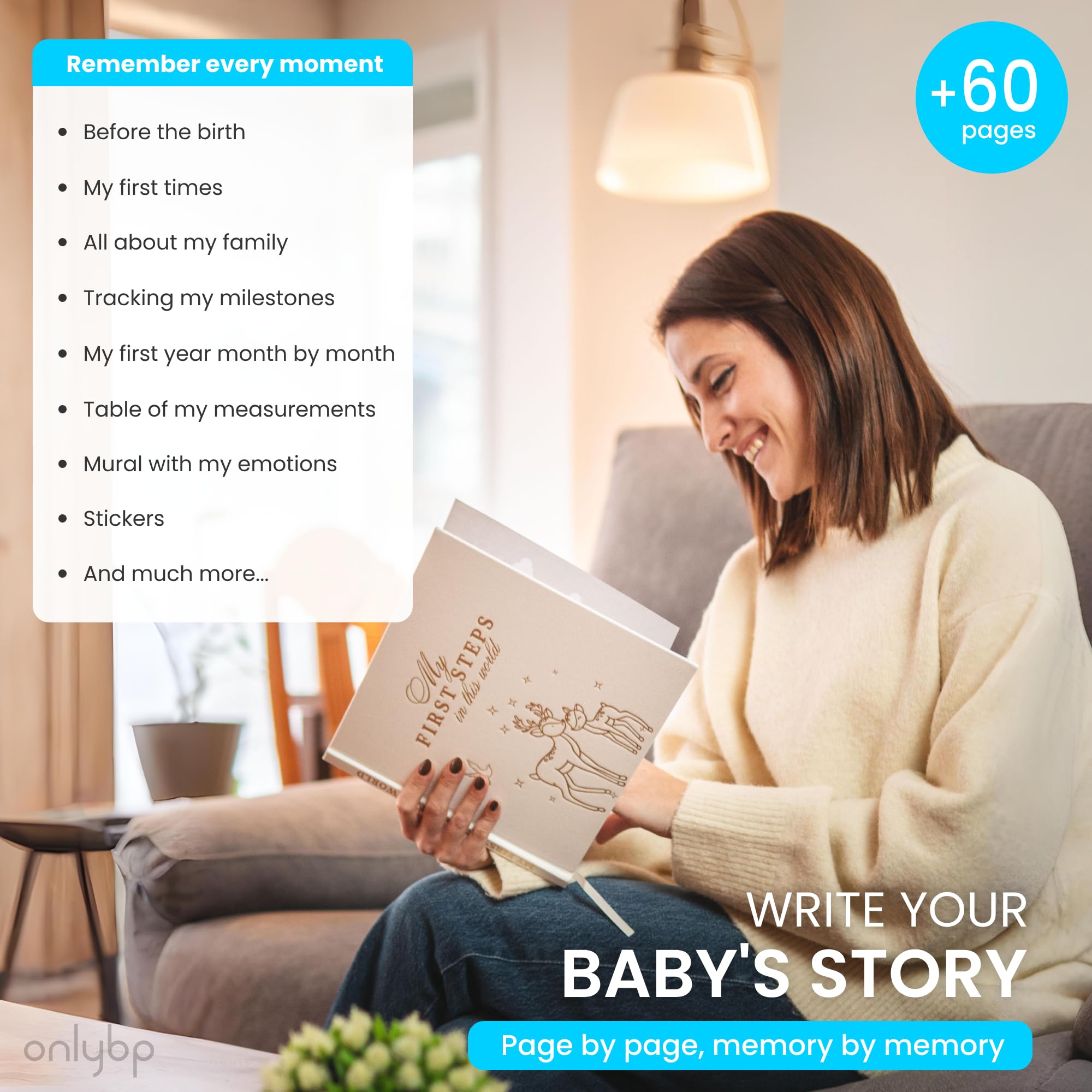 OnlyBP® Erinnerungsbuch für Baby Junge oder Mädchen, zeitloses erstes 5-jähriges Babybuch, ein Meilenstein-Buch, um jedes Ereignis von der Geburt bis zum Alter von 5 Jahren aufzuzeichnen,