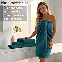 Vista 3 de VOOVA & MOVAS Juego de 4 toallas, grandes de 30 x 56 pulgadas, 100% algodón, gruesas, ligeras, suaves, absorbentes, de secado rápido, turquesa