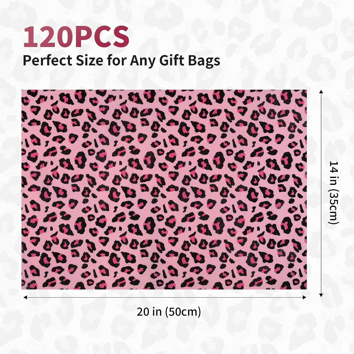 UNIQOOO 120 Sheets Pink Leopard Tissue Paper, Cheetah Print Tissue Paper Gift Wrapping Papers for Birthday Jungle Safari Party Favor Gift Packing Crafts, 20x 14 Inch