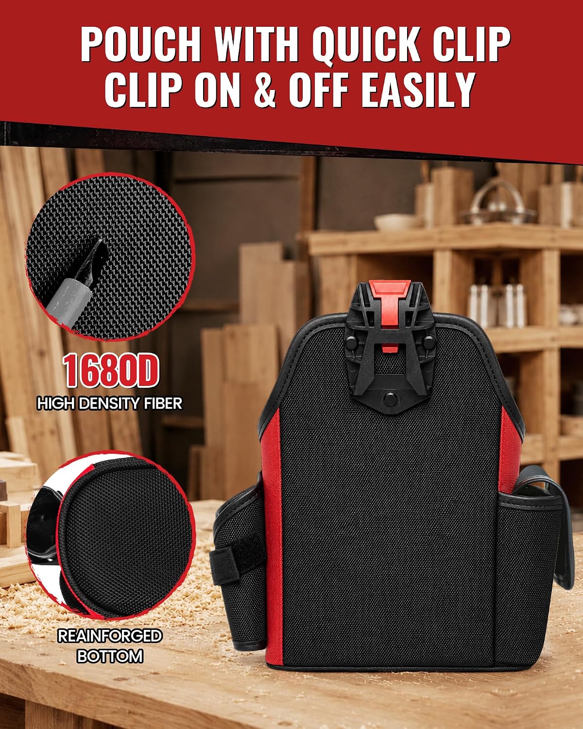 Electrician Tool Pouch with Quick Detach Belt Clip, Heavy Duty Tool Belt Pouches with Notebook Pocket, Tape Measure Holder & Screwdriver Loops for Carpenter, Contractor, HVAC Tech & DIY