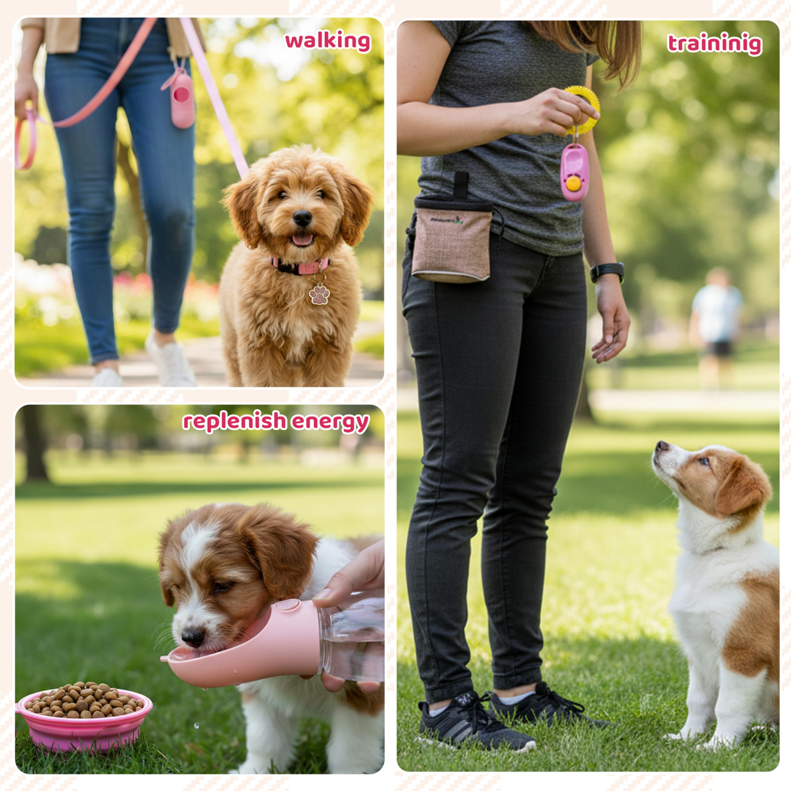 FLYSTAR Kit de iniciación de suministros para cachorros: 42 piezas esenciales para cachorros, incluye juguetes chirriantes para perros, collar, correa, bolsa de golosinas, bolsa de residuos de