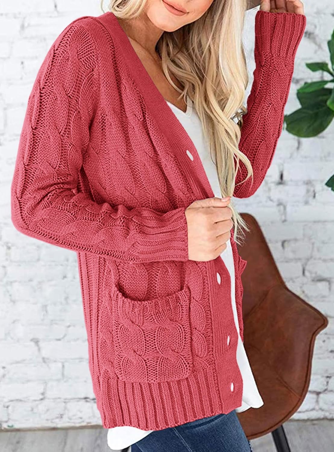 PRETTYGARDEN Women's Open Front Cardigan Sweaters Fall Fashion Button Down Cable Knit Chunky Winter Clothing Outerwear Coats - Image 5