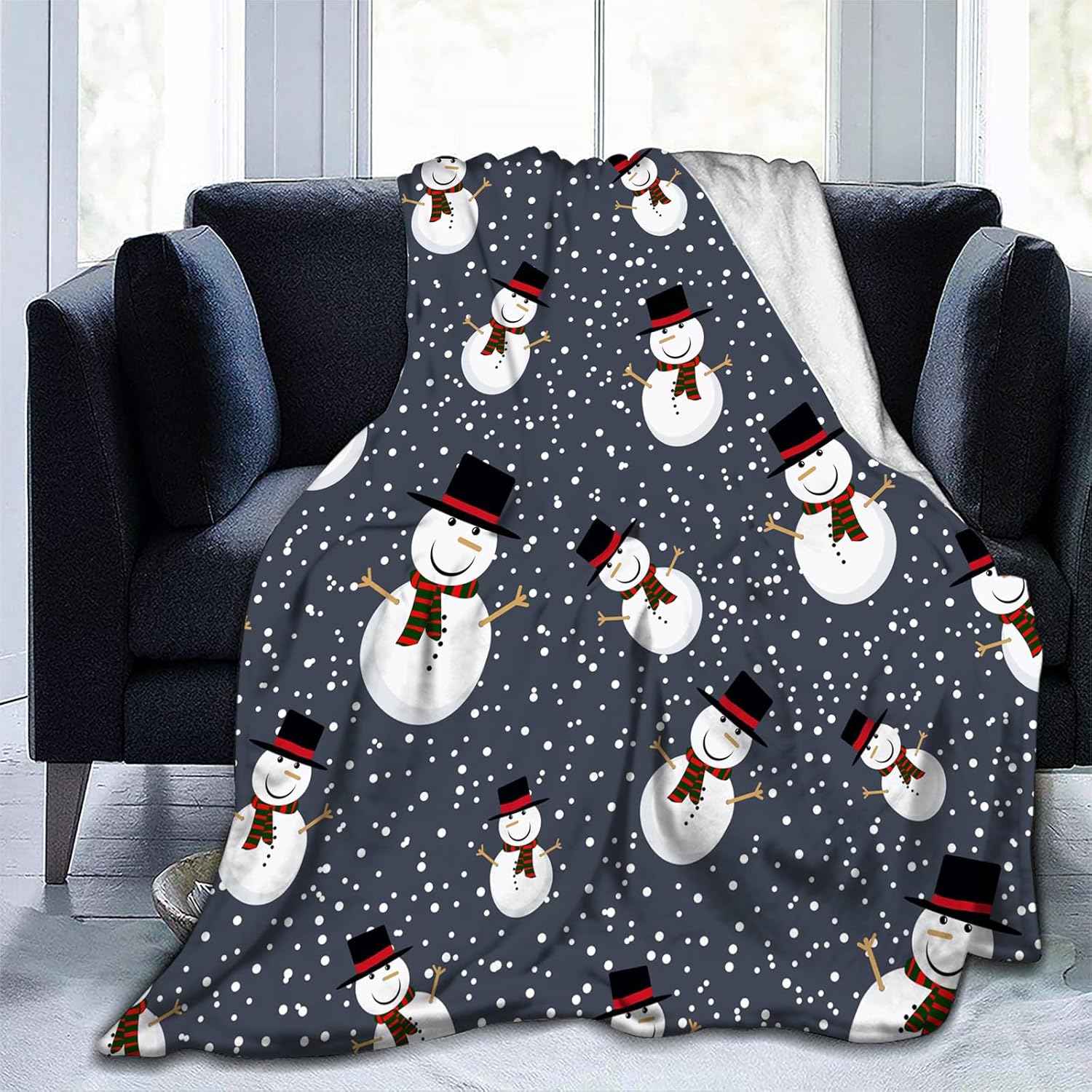 Grey Christmas Snowman Throw Blanket Flannel Blanket Soft