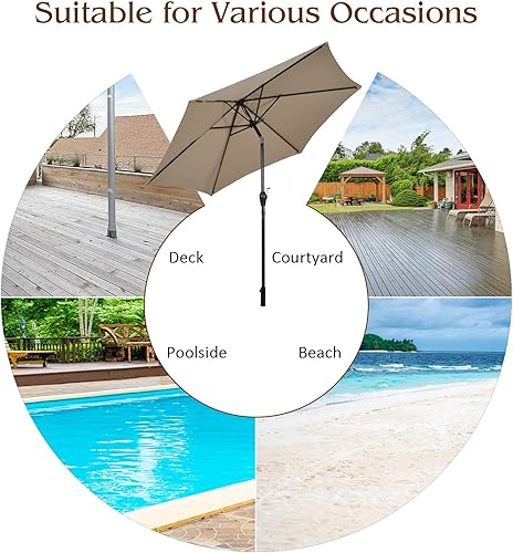 Miniatura 7 de TANGKULA Sombrilla de patio de 9 pies, sombrilla de mesa de mercado al aire libre con botón de inclinación ajustable, manivela y 6 varillas