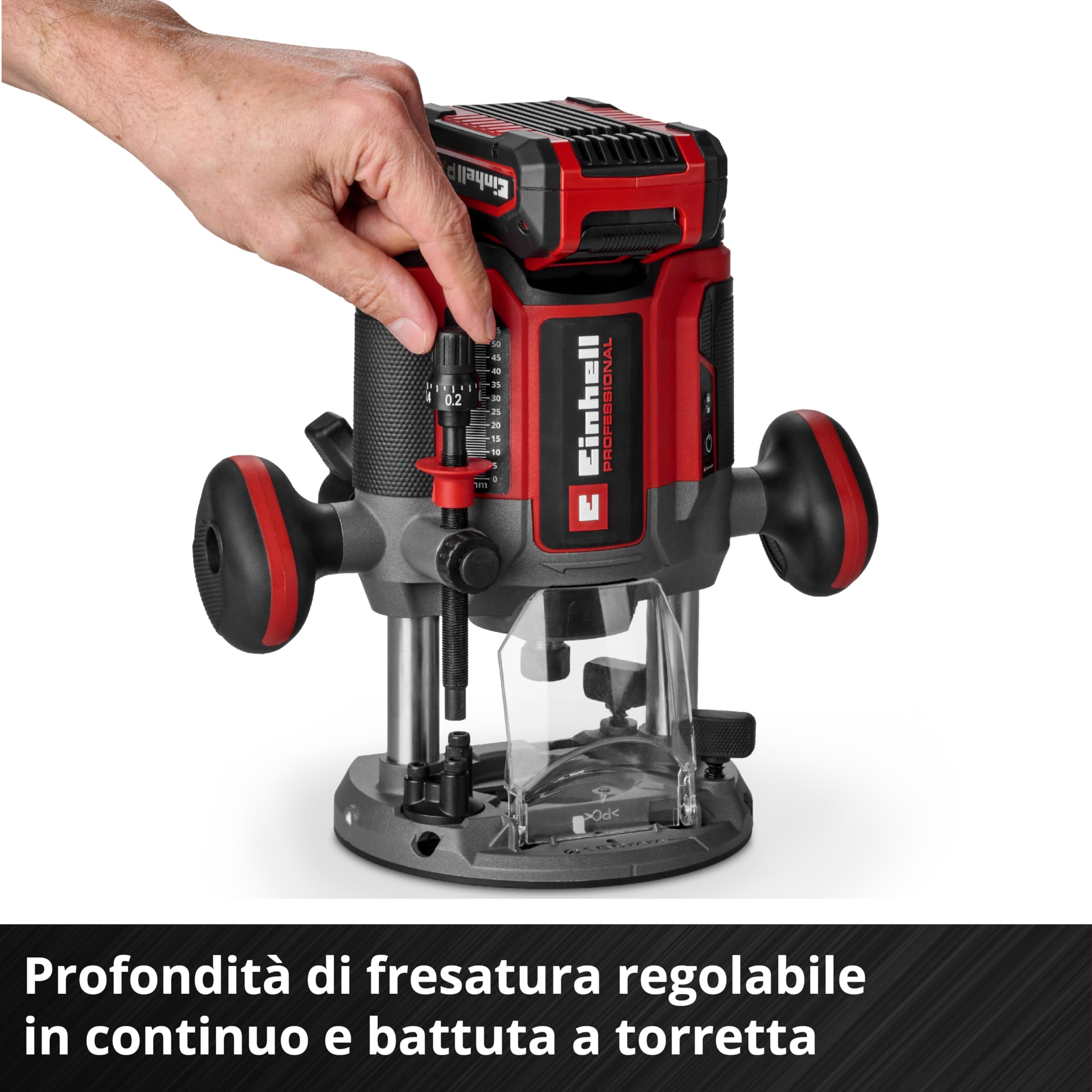 Fresatrice verticale Professional TP-RO 18/55 Li BL - Solo Power X-Change (18 V, batterie ioni di litio, alt. di sollev. 55 mm, Brushless, incl. guida parallela, senza batteria e senza caricabatteria)