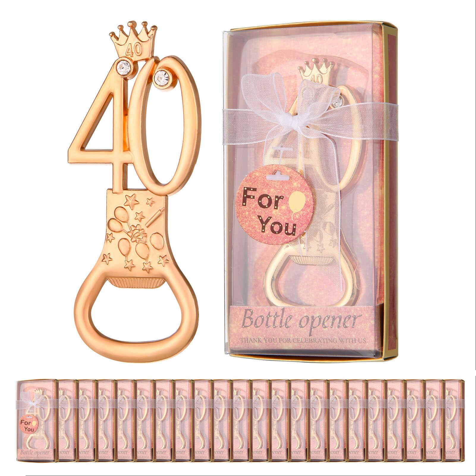 Apribottiglie Creativi Dorati per Bomboniere per Feste di Compleanno, Apribottiglie Resistenti in Lega di Zinco, Apribottiglie per Birra da Cucina Domestica, Souvenir Unici per(Numero40-24 pezzi)