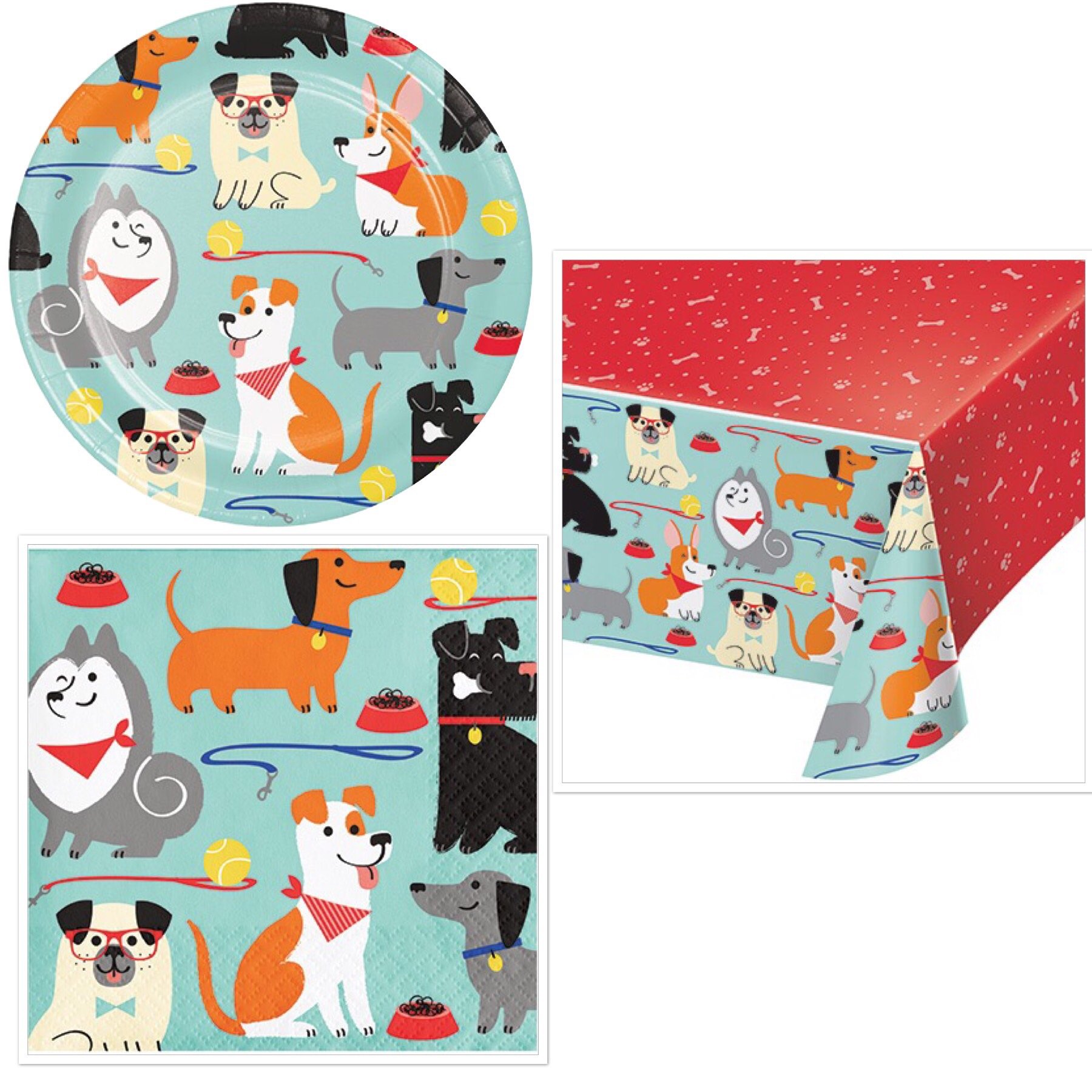 Olive Occasions Dog-Theme Birthday Party Bundle: Serves 16 Plates, Napkins, Table Cover and  Grandma  Olive's Recipe