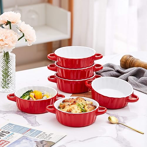 Miniatura 8 de Bruntmor Juego de 6 platos de cerámica negra para hornear de Navidad, moldes de porcelana de 10 onzas para pastel, tazas de soufflé, accesorios para