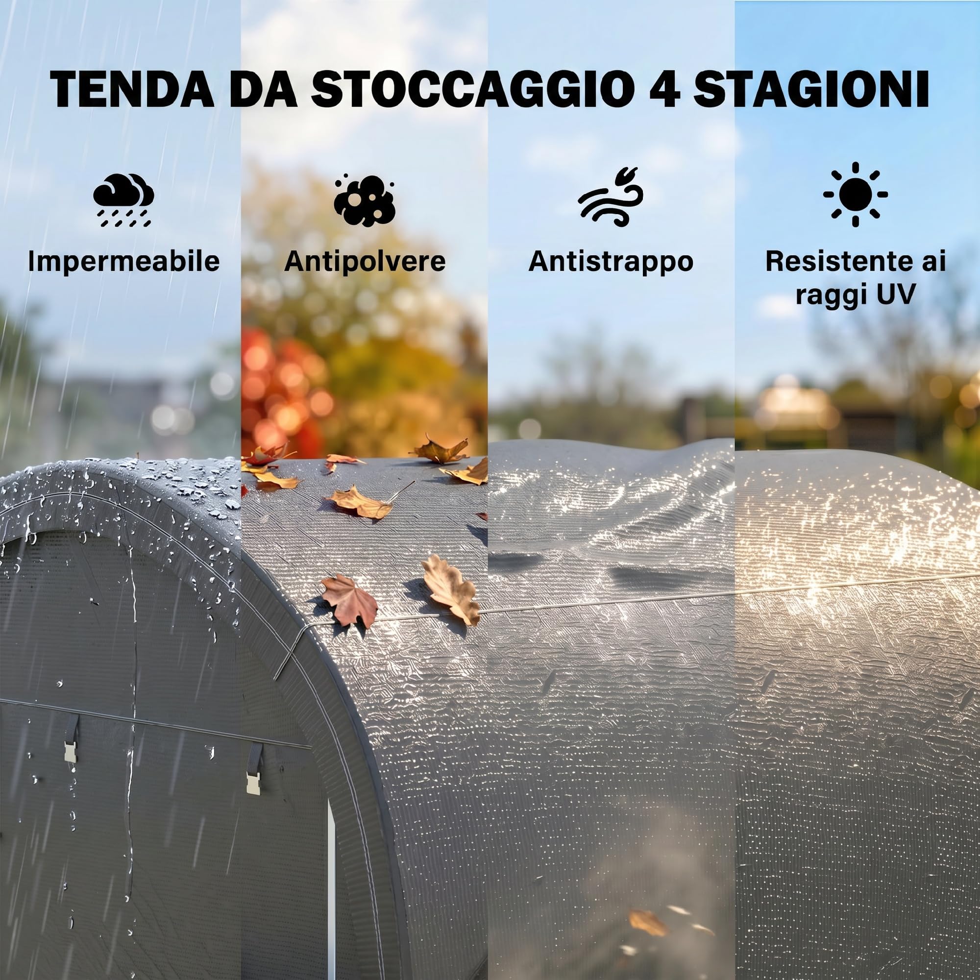 Outsunny 3x3m Garage Moto per Esterno, Tenda Garage con Copertura Rinforzata Impermeabile, 2 Ingressi a Zip, per Biciclette e Attrezzi in Acciaio Zincato, Tenda per Biciclette da Giardino, Grigio