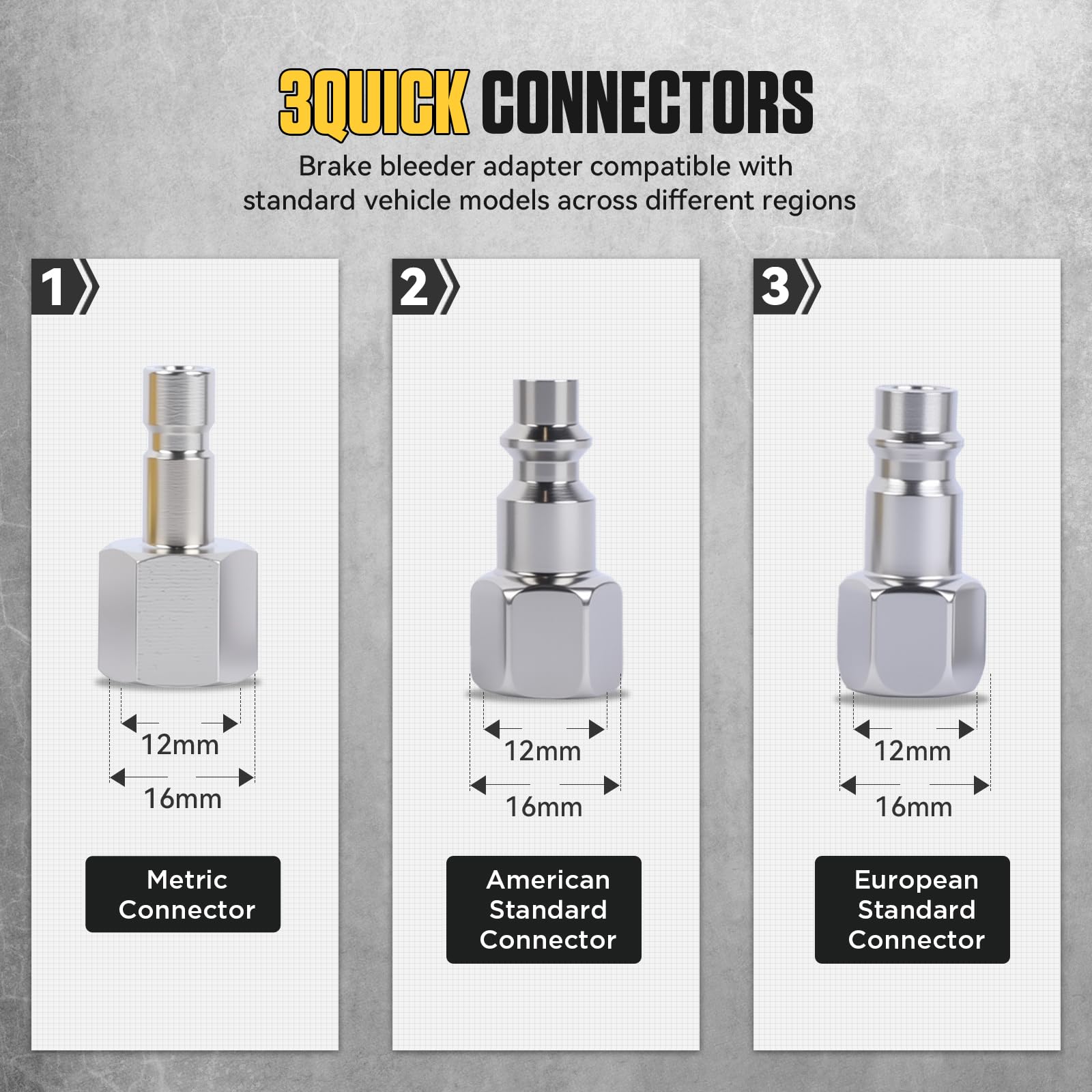 20-TLG - Adaptador de purga de frenos con adaptador rápido, adaptador de purga de frenos de metal para vehículos de motor, adaptador de depósito de líquido de frenos, adecuado para el 90% del juego de