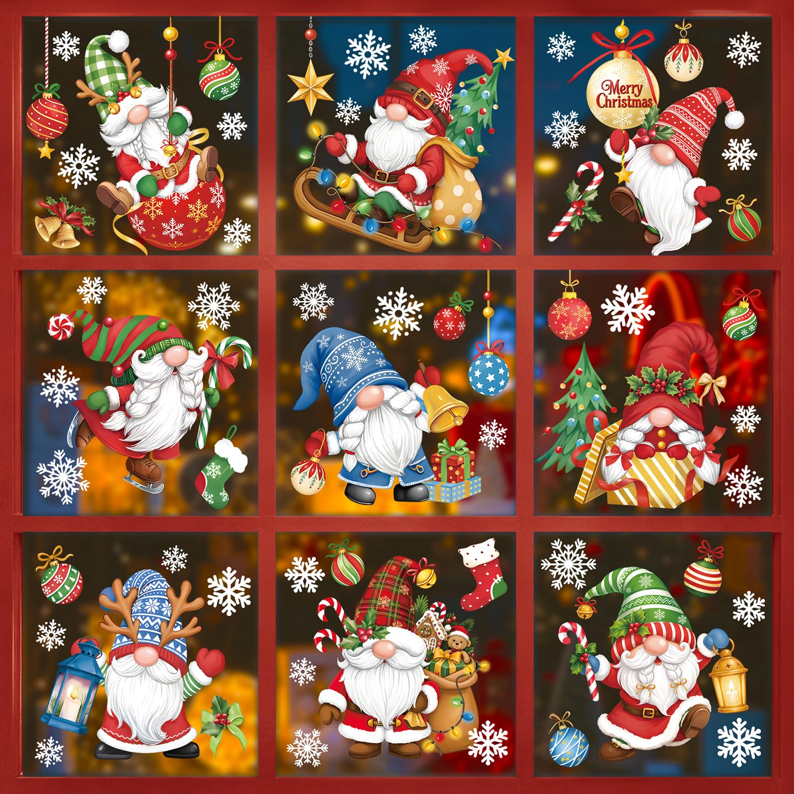 decalmile Window Clings Christmas Gnome Snowflake Reusable Windows Decals