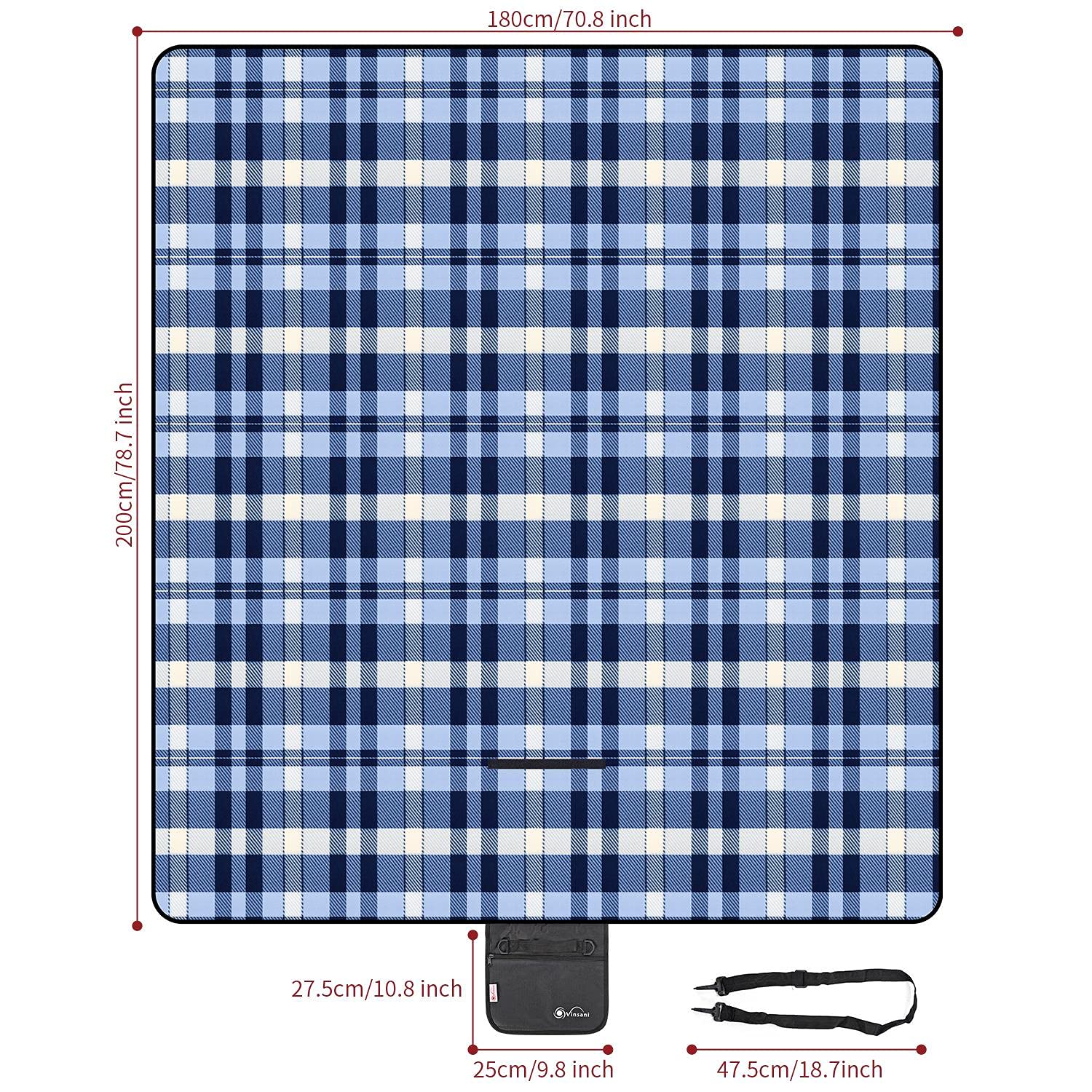 Vinsani Vinsani Foldable Picnic Blanket 200 x 180 cm - Anti-Slip, Durable Waterproof & Sand Proof Outdoor Rug Mat for Camping, Beach, Hiking, Park & Garden, Easy to Carry, Machine Washable | Checkered in use