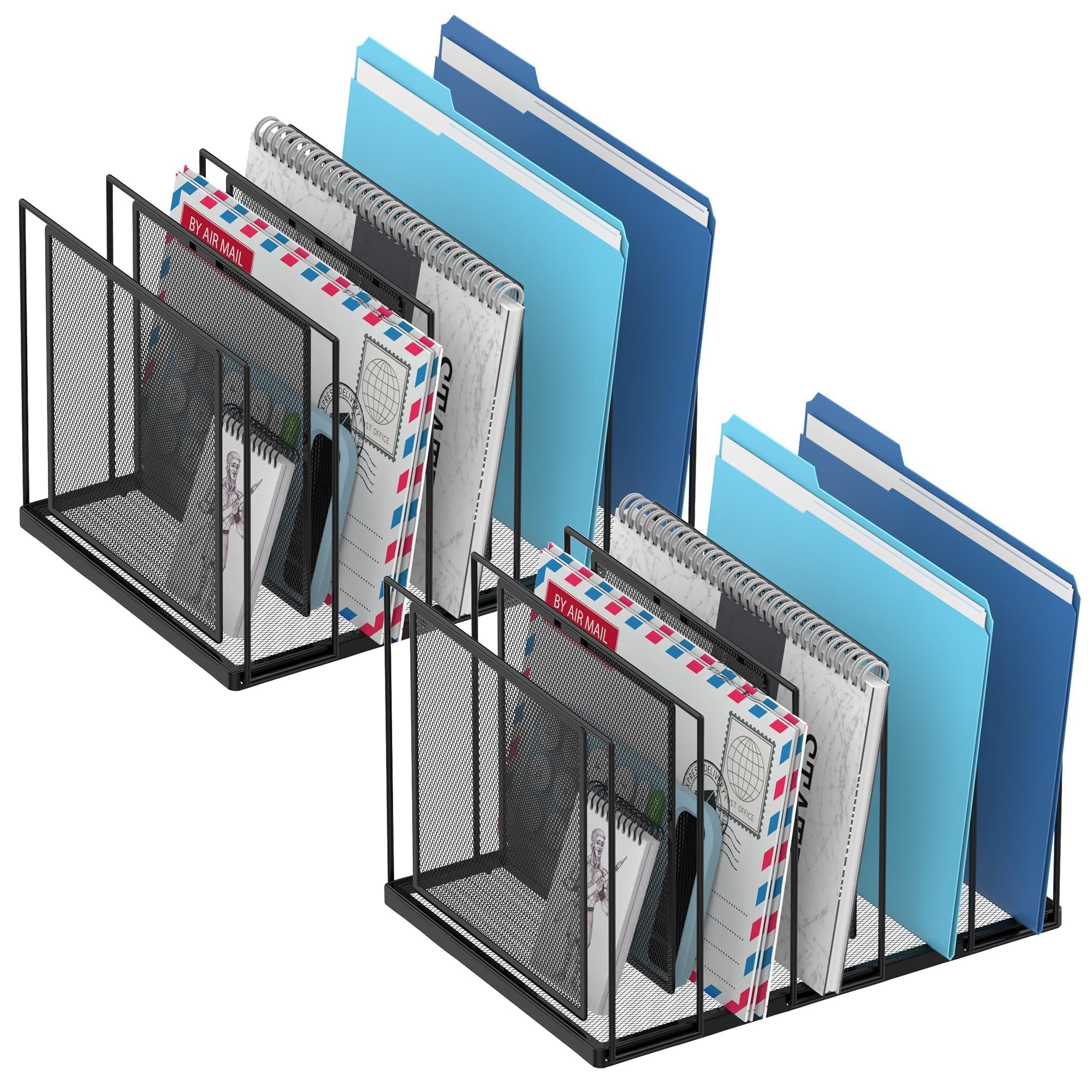 JMHUD File Organizer for Desk, 5-Section Vertical File Sorter, Paper Holder Organizer Standing Metal File Folder for Office Home Classroom, Black 2