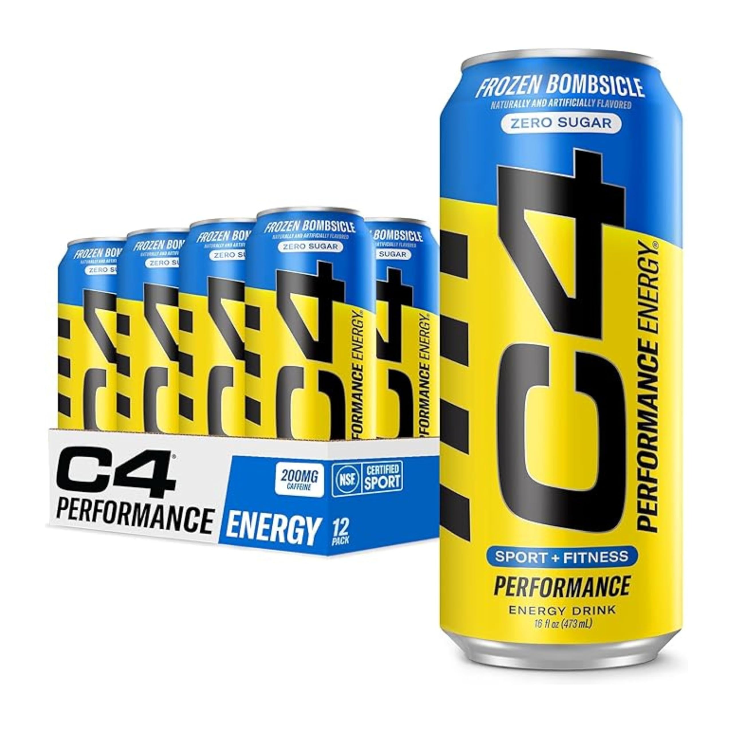 Cellucor C4 Energy Carbonated Zero Sugar Energy Drink, Pre Workout Drink + Beta Alanine - Frozen Bombsicle - 16 FL OZ (473 ml) - Pack of 12 (Packaging May Vary)