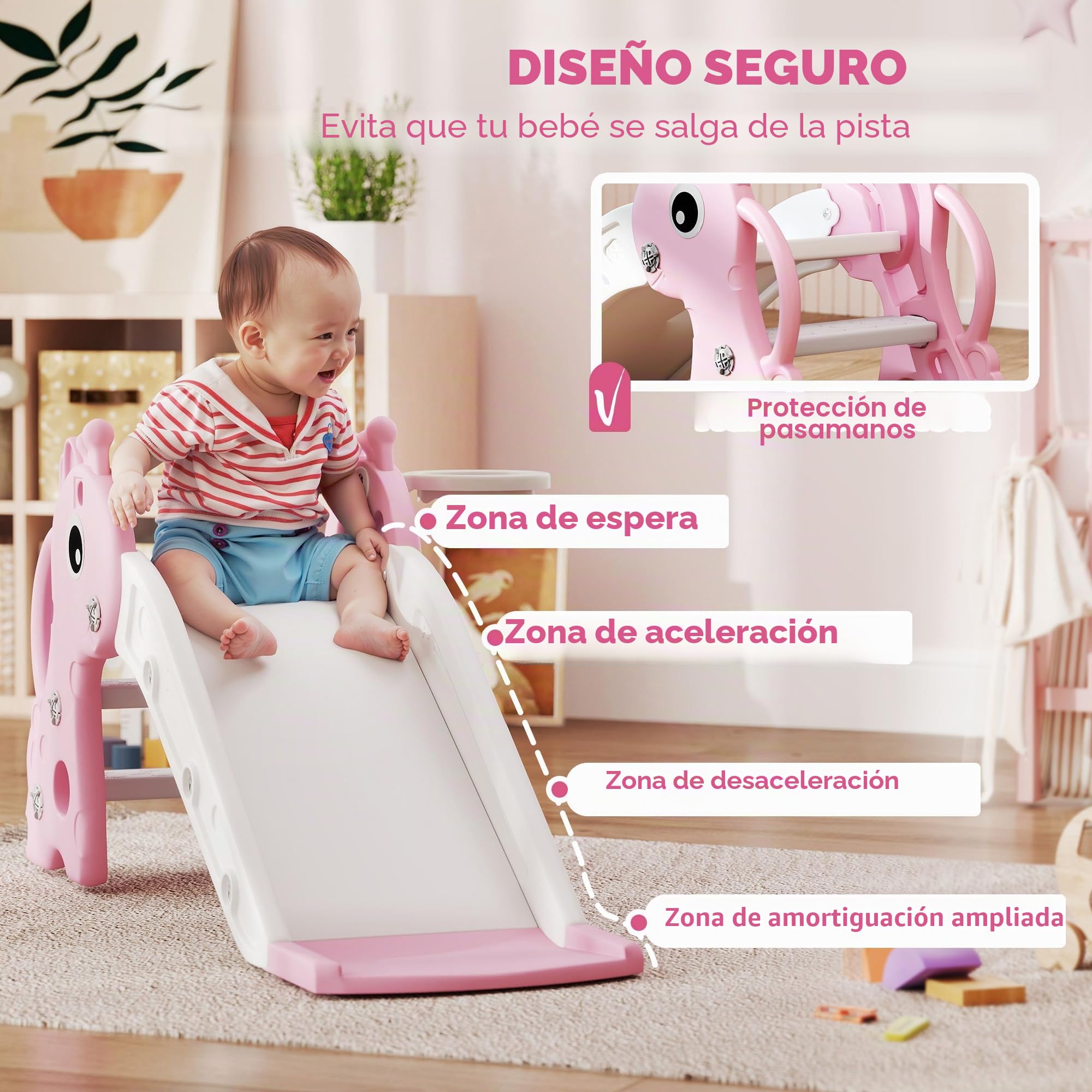 AIYAPLAY Tobogán 3 en 1 Forma de Jirafa para niños de 1-3 años Rosa