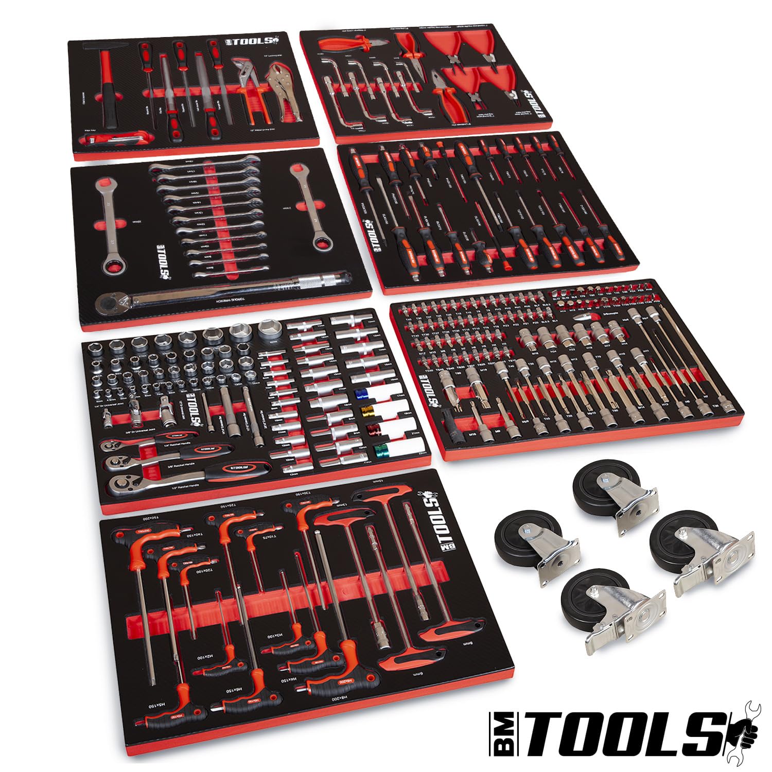BM TOOLS Servante d'atelier Mécanique 9/7 Monster Blue 7 tiroirs Pleins, Tiroir en façade - 257 Outils - Chariot sur roulettes