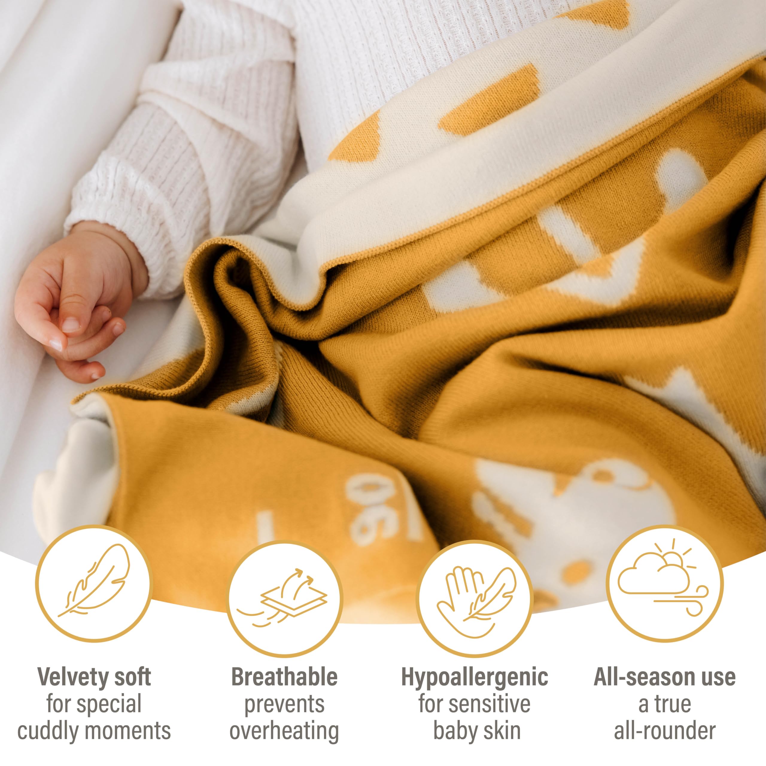Merle Toys® Kocyk dziecięcy klasy premium, bawełna, 100% Bio – GOTS i Oeko-Tex, kocyk dla noworodków, ze skalą wzrostu, prezent z okazji narodzin, dla chłopców i dziewczynek, przytulny koc dla