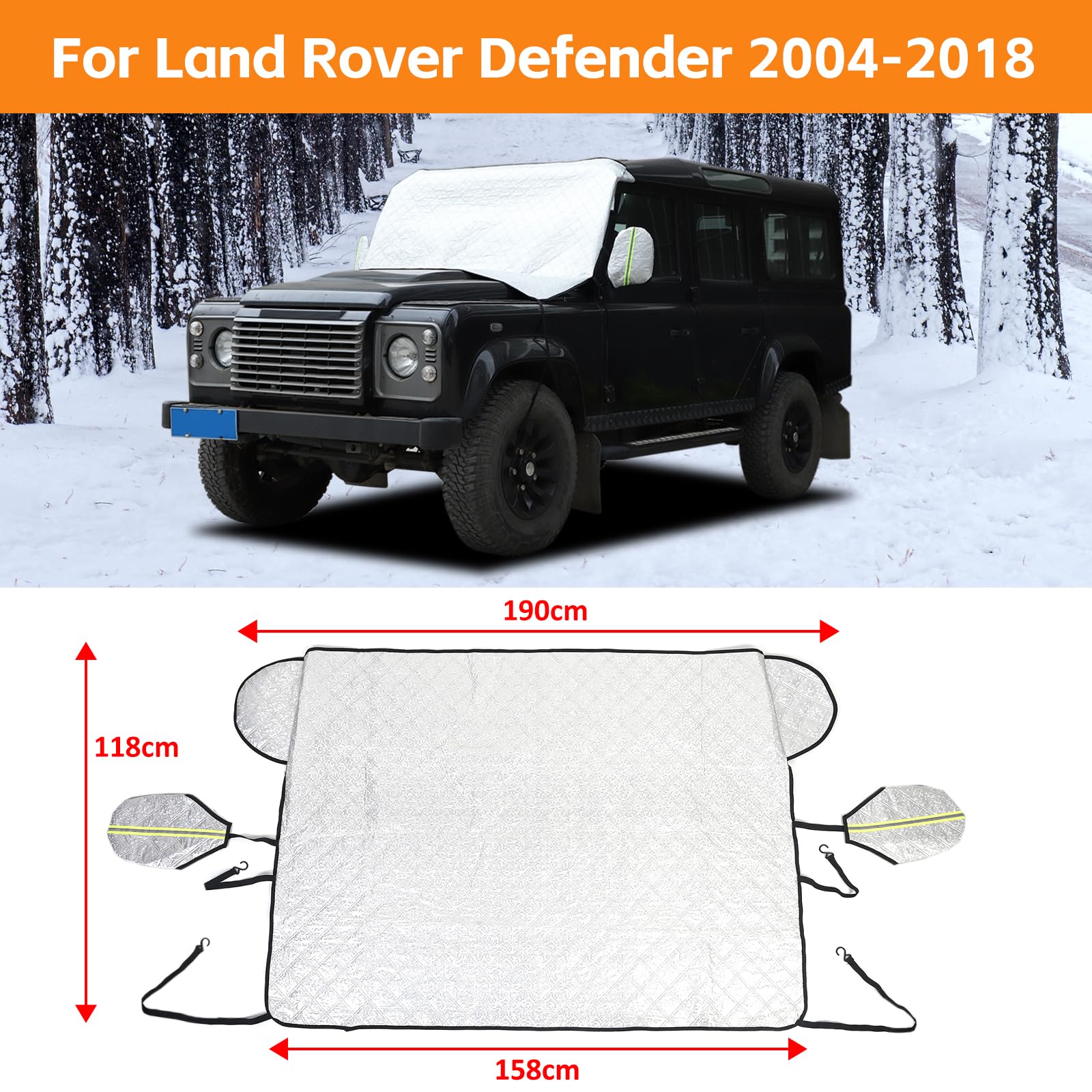 Auto Parabrezza Neve, Parabrezza Copertura Compatibile con LR Defender 90 110 130 2004-2018 4 Strati WAaterproof Protezione Antivento, Neve, Ghiaccio, Sole, UV, Polvere, Gelo Difesa