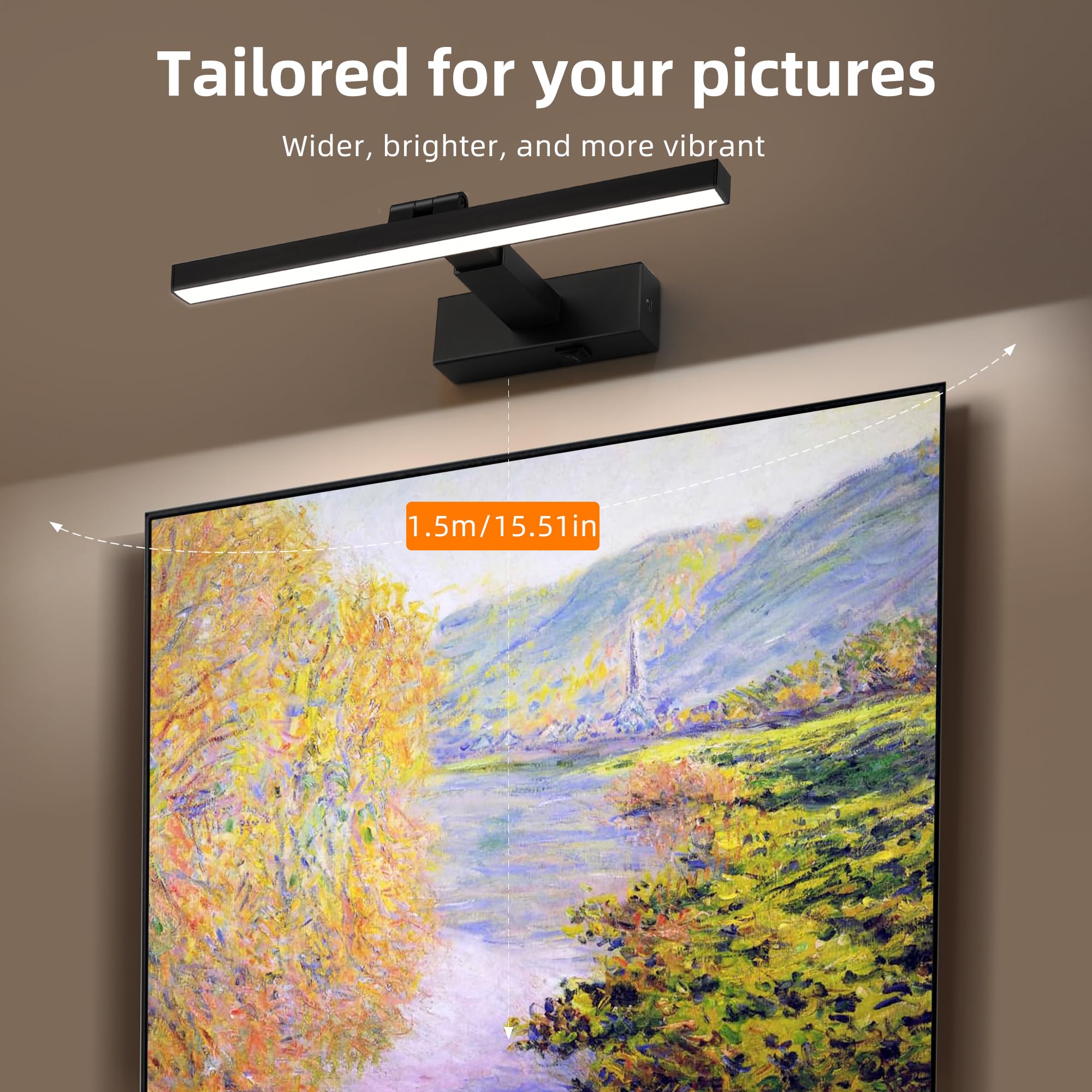 ZitoStory Battery Operated Picture Lights for Wall Dimmable Wireless Art Lights for Paintings LED Wall Light Fixtures Adjustable Wall Sconce with Remote (Black, 16‘’)