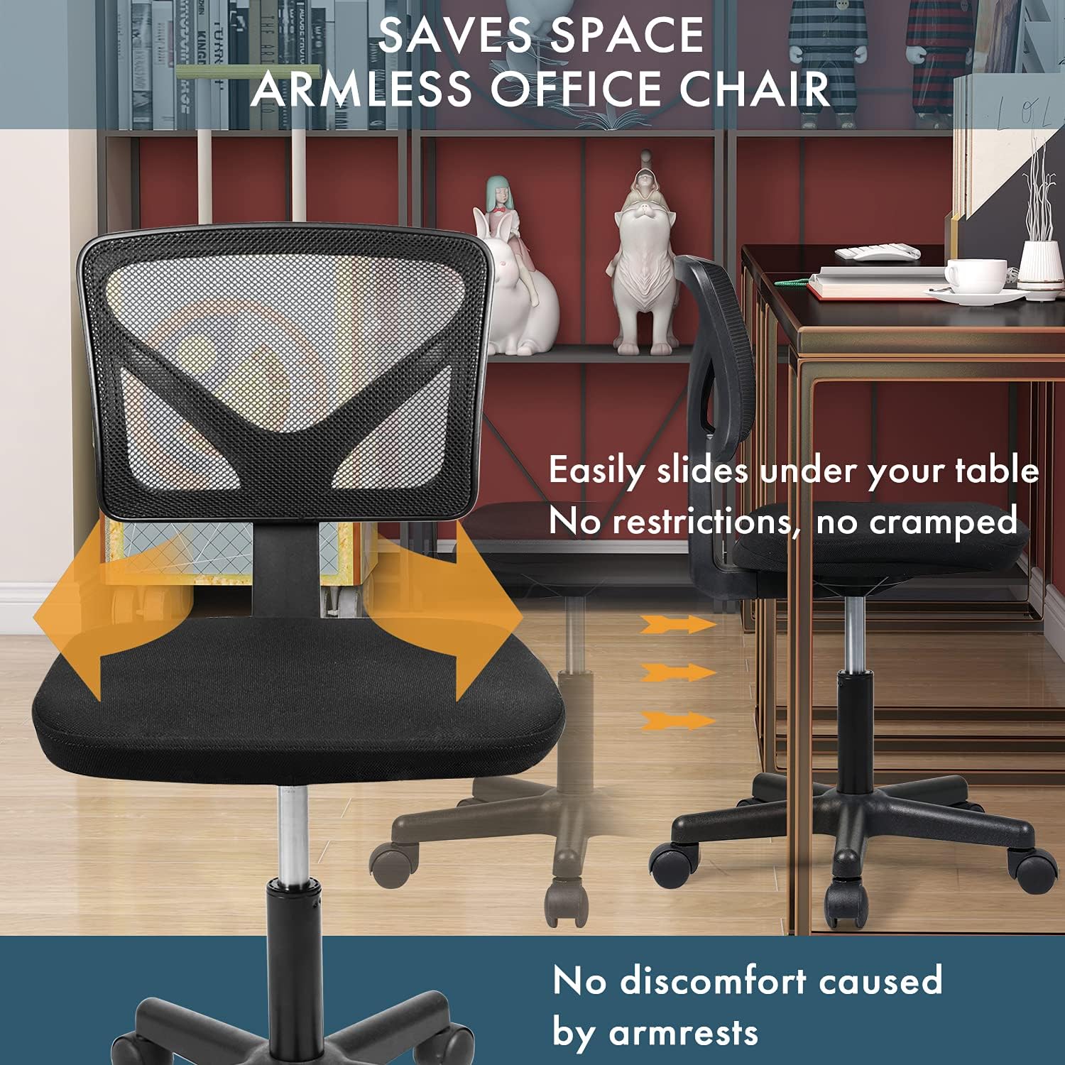 Buy Desk Chair, Armless Office Mesh Computer Desk Chair Swivel Small Desk Chair Adjustable Black