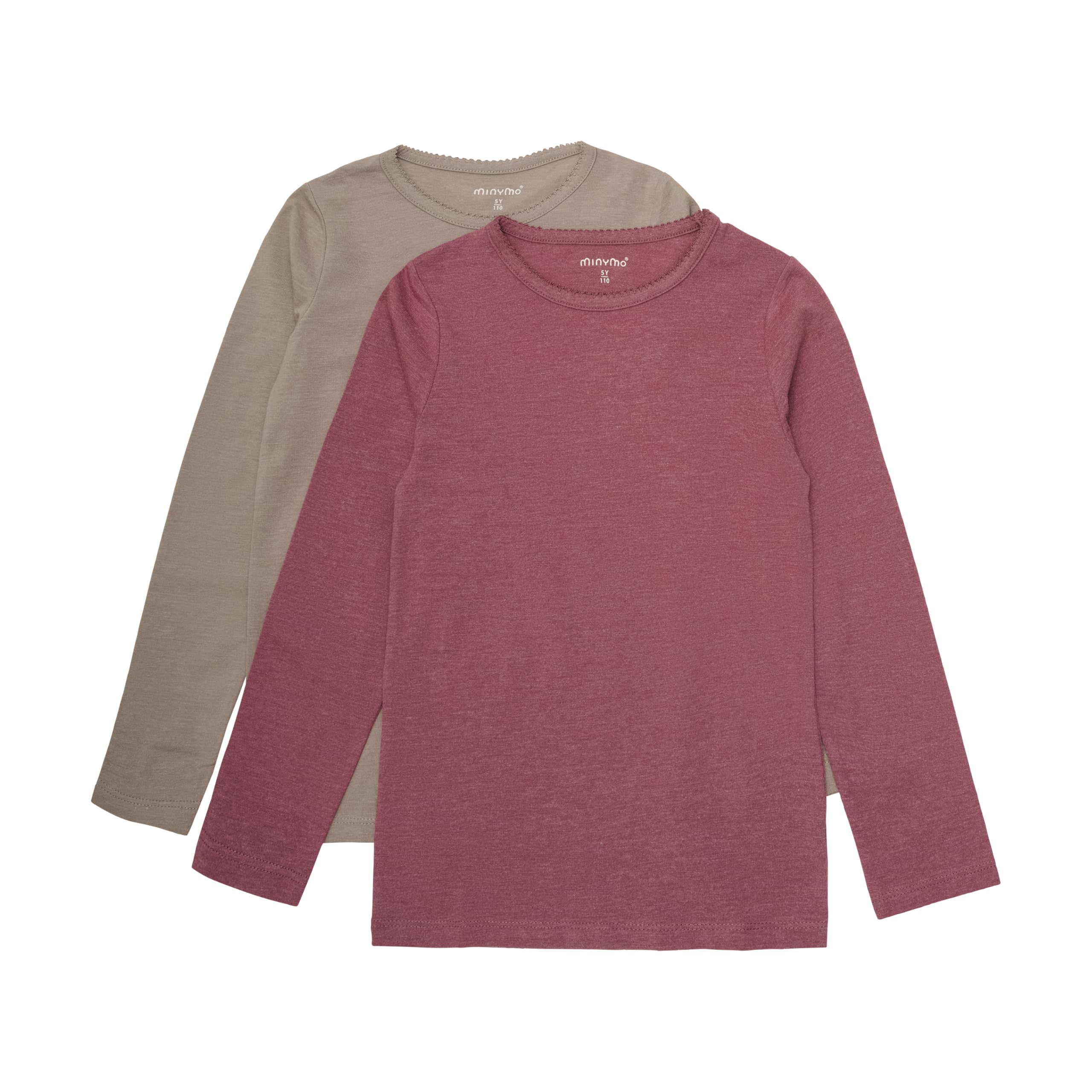 MINYMO Girls' Basic T-Shirt Long Slevees (2 Pack)