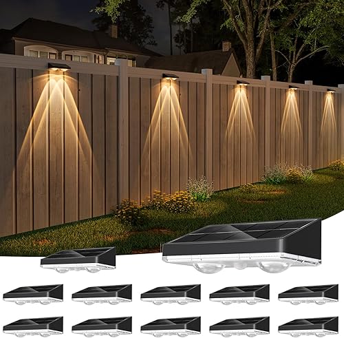 NIORSUN Luces solares para valla, paquete de 12 luces solares para terraza, color blanco cálido, bombilla para exteriores, impermeable, IP65,