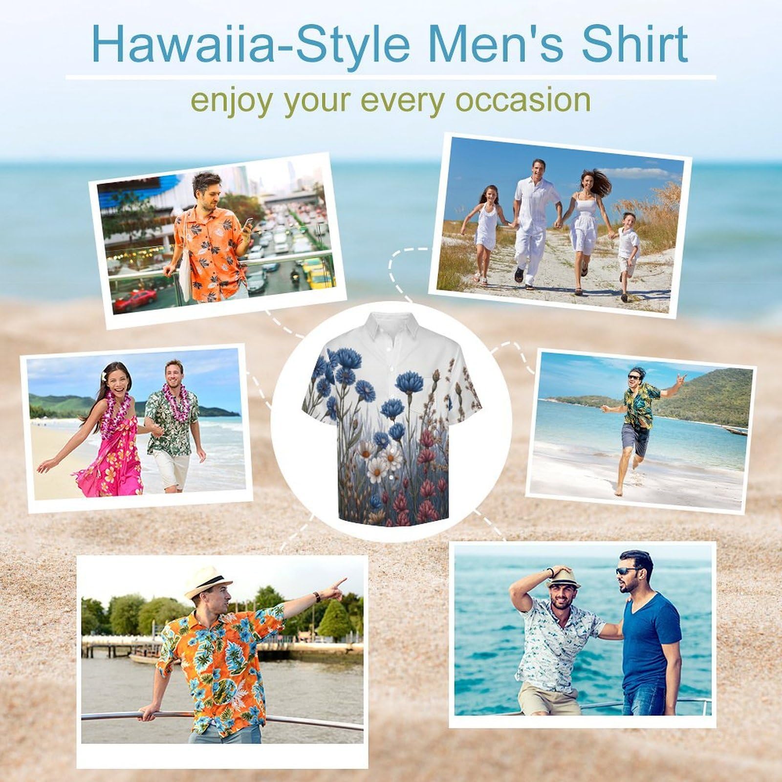 Camicia Casual da Uomo, Piante Fiori Selvatici Stampa Maglietta Estiva a Maniche Corte Stile Fiori Arte Casual Button Down Hawaiani Camicie Risvolto Spiaggia Top