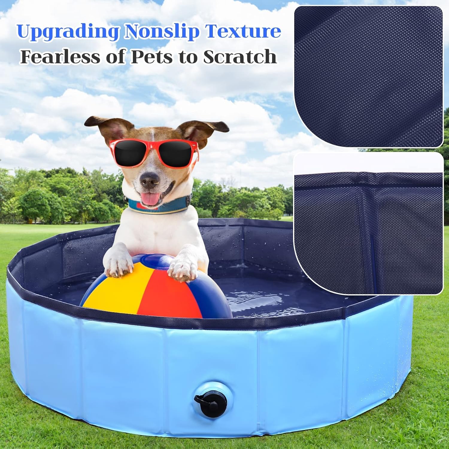 Hundepool Faltbar, Anti-Rutsch Planschbecken für Hunde & Katzen, Robuste Hundebadewanne aus 3-lagigem PVC & MDF, Wasserdichter Schwimmpool mit Abfluss für Garten Bad (100x30cm)