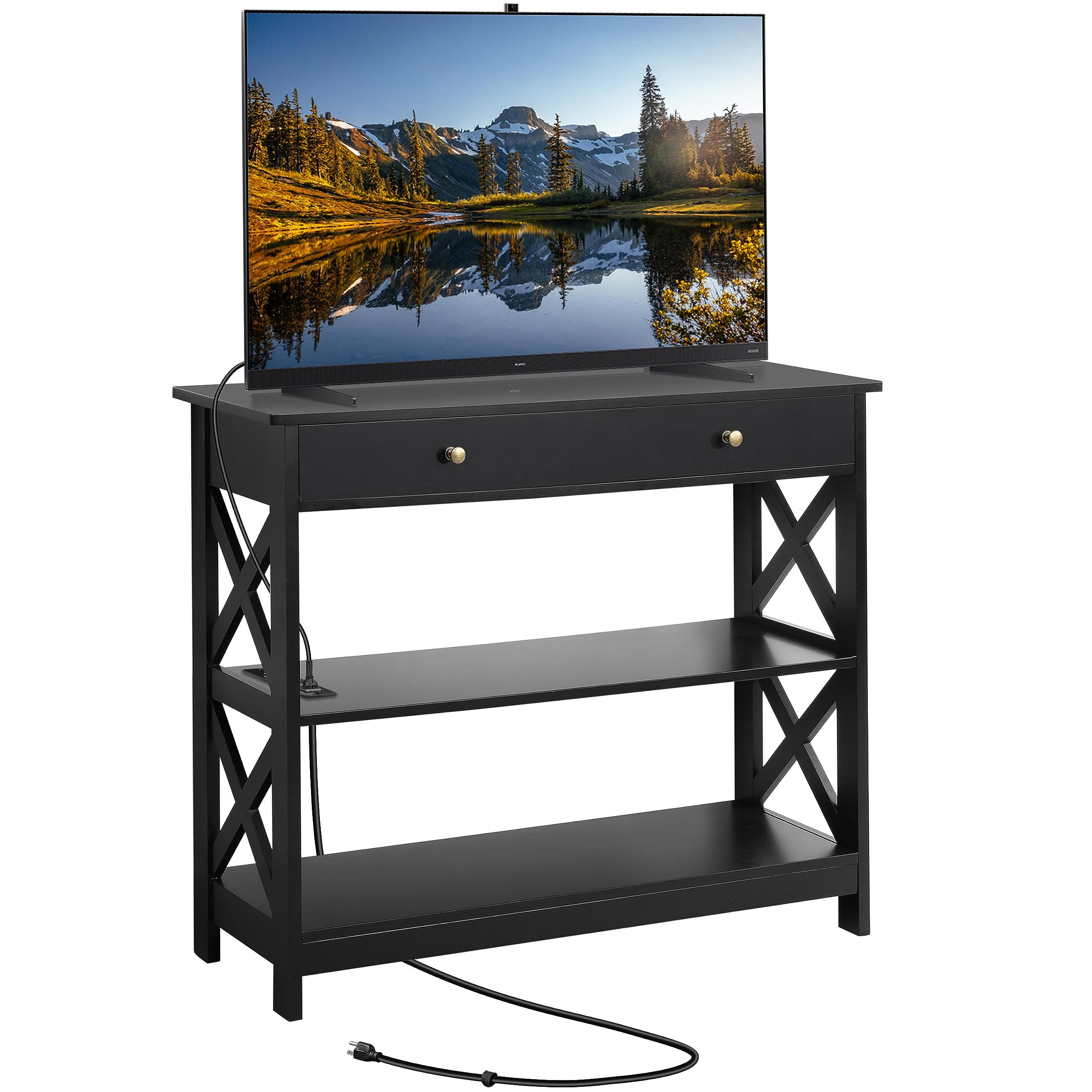Yaheetech TV Stand with Power Outlet, Entertainment Center with Drawer, 39.5