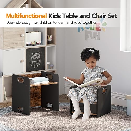 Miniatura 4 de HOOBRO Montessori BF38JD01 - Juego de mesa y silla de destete, juego de mesa y silla para niños, mesa de actividades para dibujar, leer, jugar,