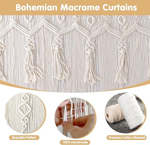 Miniatura 3 de ANMINY 2 cortinas de macramé de 79 x 37 pulgadas, cortinas bohemias con borlas hechas a mano de algodón macramé para colgar en la pared, cortina