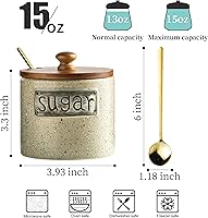 Vista 2 de LYEOBOH Azucarero de 15 onzas, recipiente para azúcar, contenedor rústico para azúcar con tapa de madera y cuchara para barra de café, apto