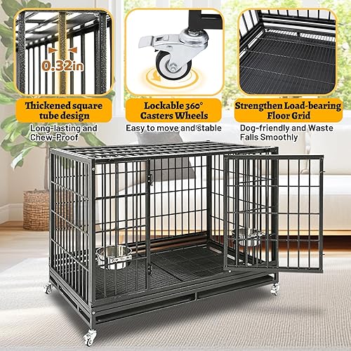 Miniatura 6 de Jaula de perro indestructible resistente de 48 pulgadas para perros grandes, a prueba de escape, jaula de metal grande para perros de alta ansiedad,