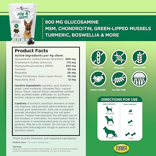 Miniatura 2 de Vital Planet - Masticables suaves para cadera y articulaciones para perros, con glucosamina, MSM y colágeno de mejillón de labios verdes - 30